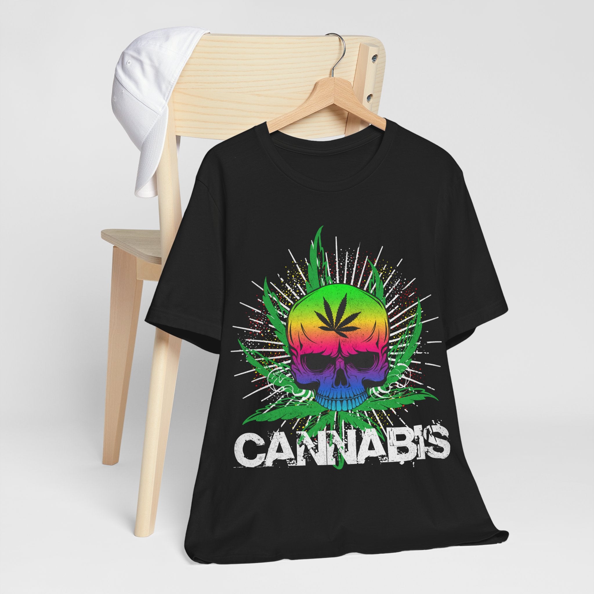 Cannabis Skull T-Shirt — Rasta Rainbow Leaf Graphic Tee