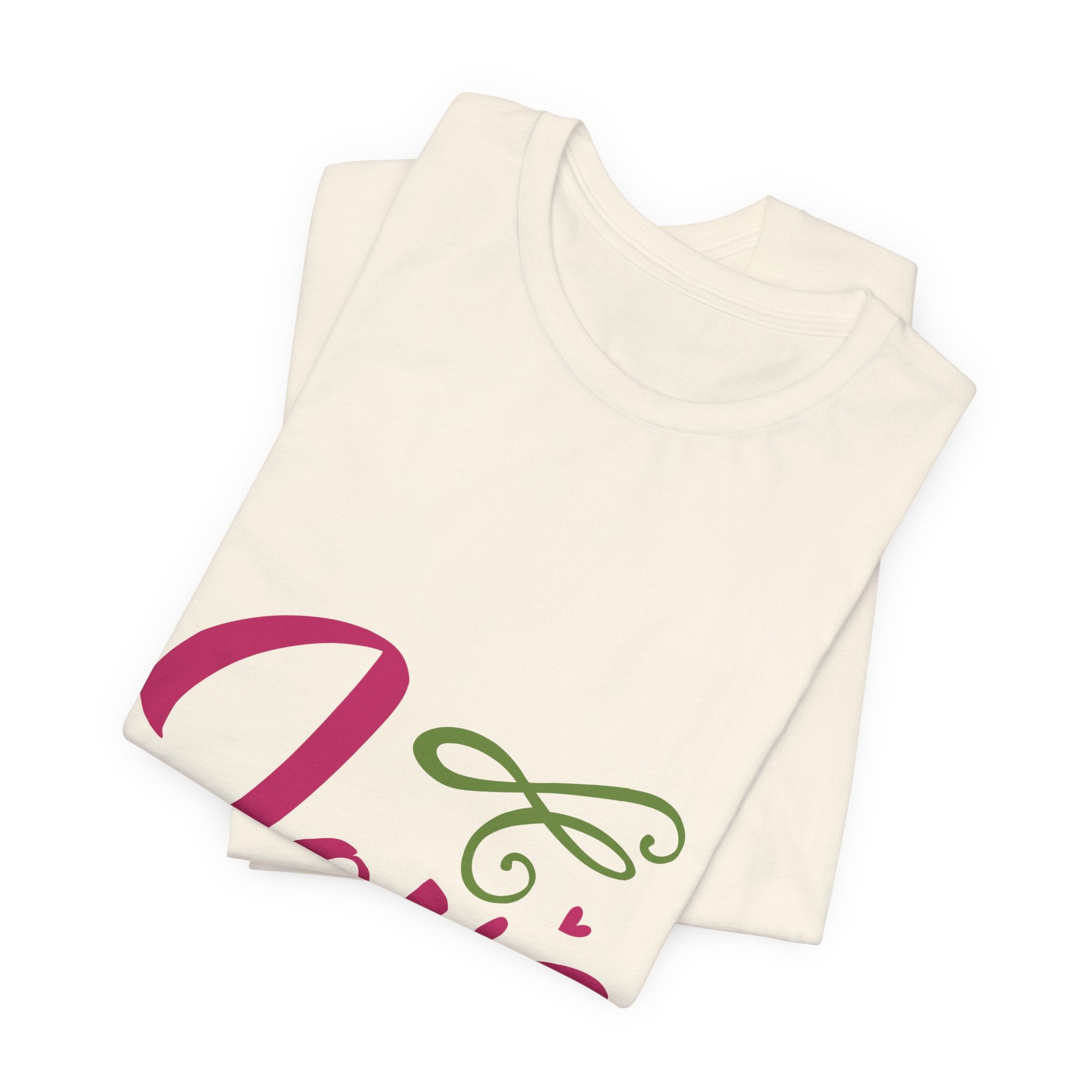 Love Script T-Shirt — Pink & Green Heart Graphic Tee for Valentine’s Day