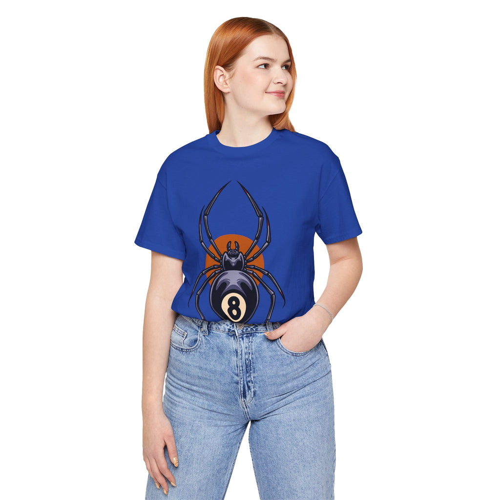 8-Ball Spider Graphic Tee — Pool Player & Halloween Spider T-Shirt
