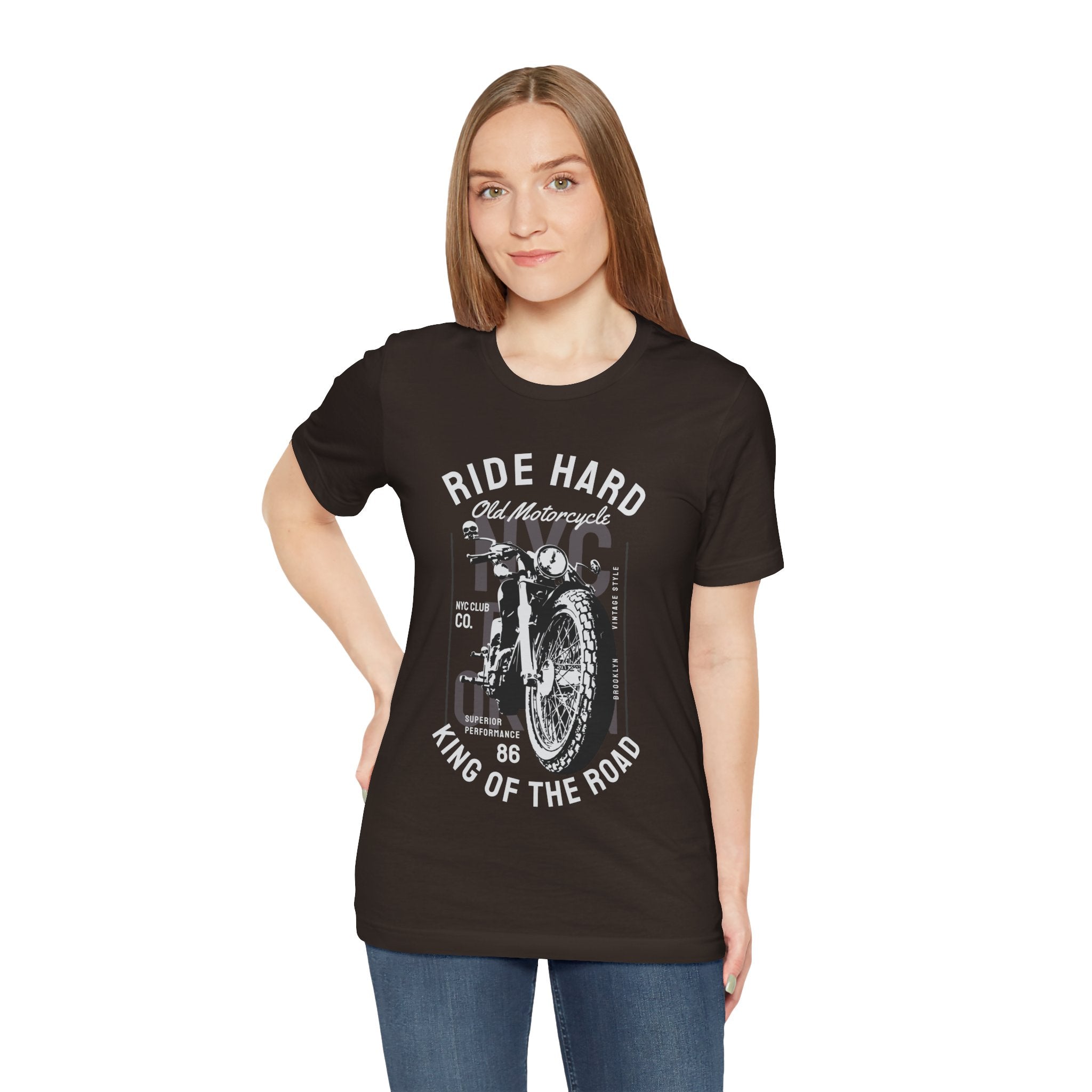 Motorcycle Tee — "Ride Hard / King of the Road" Vintage Bike T-Shirt