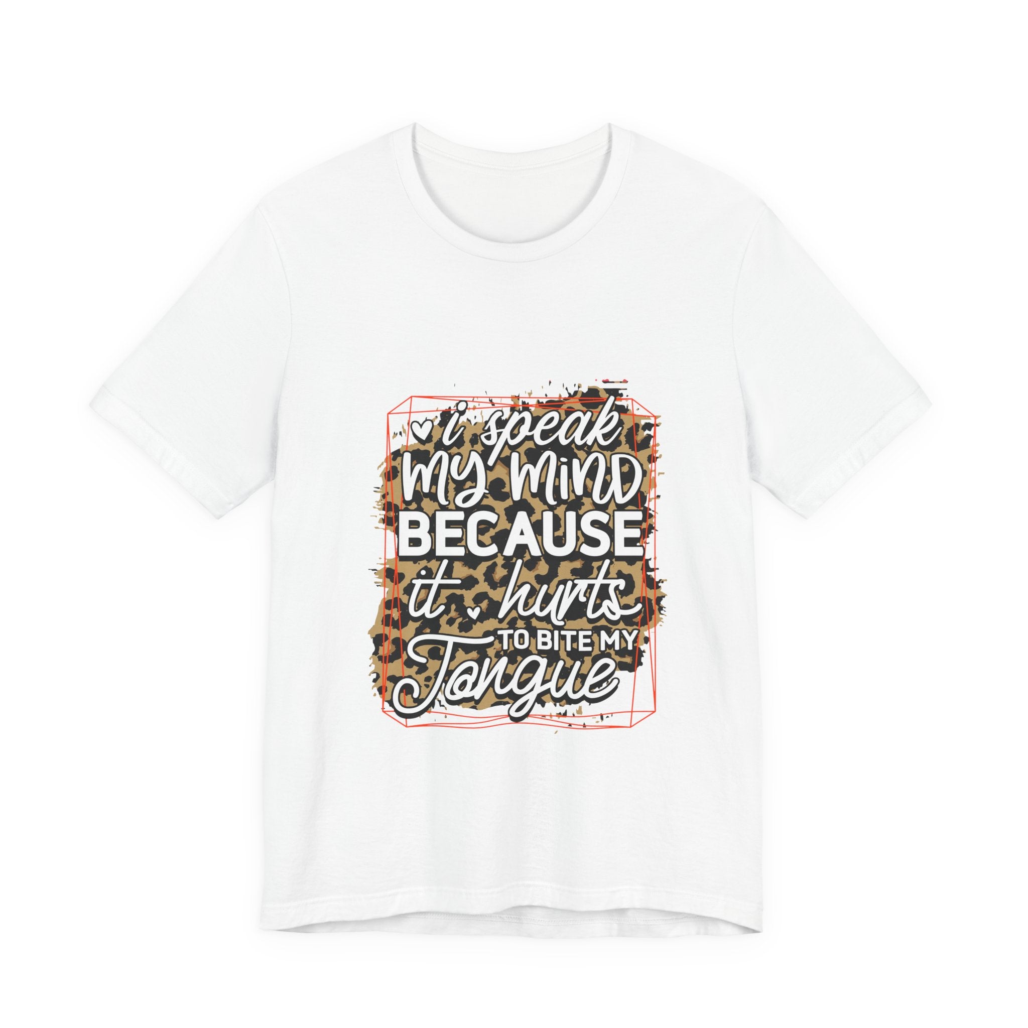 White t-shirt with a graphic design and text on a white background