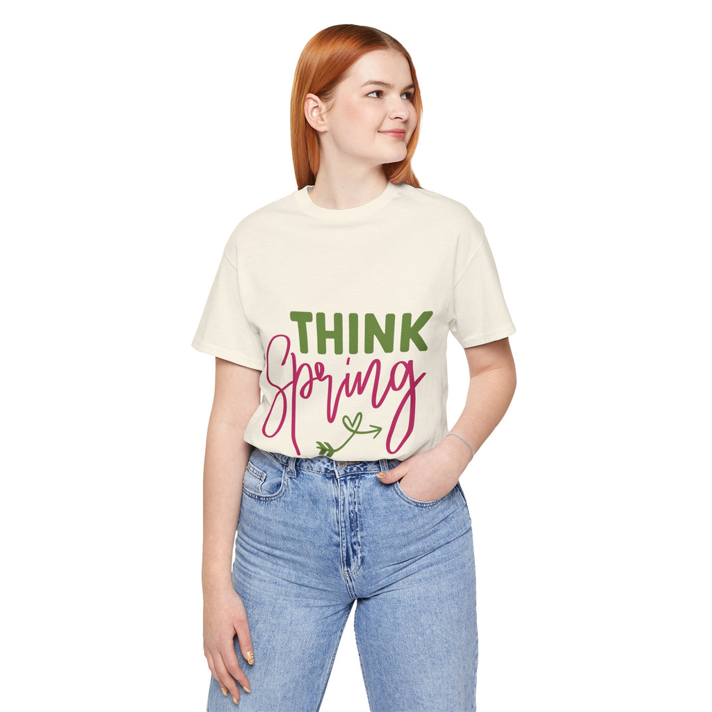 Think Spring T-Shirt — Floral Script Springtime Tee
