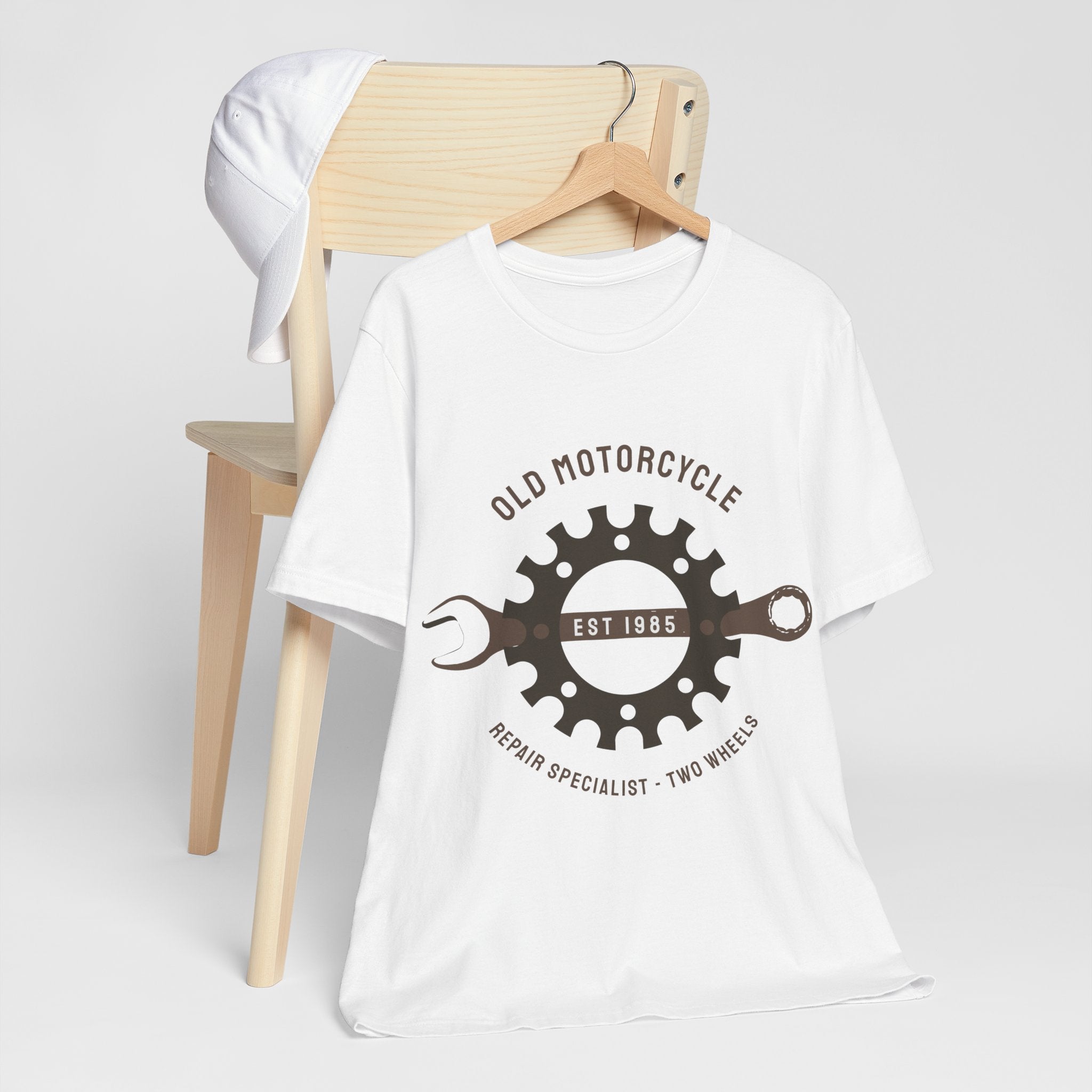 Old Motorcycle Repair Tee — 'Old Motorcycle Est 1985' Vintage Wrench & Gear T-Shirt