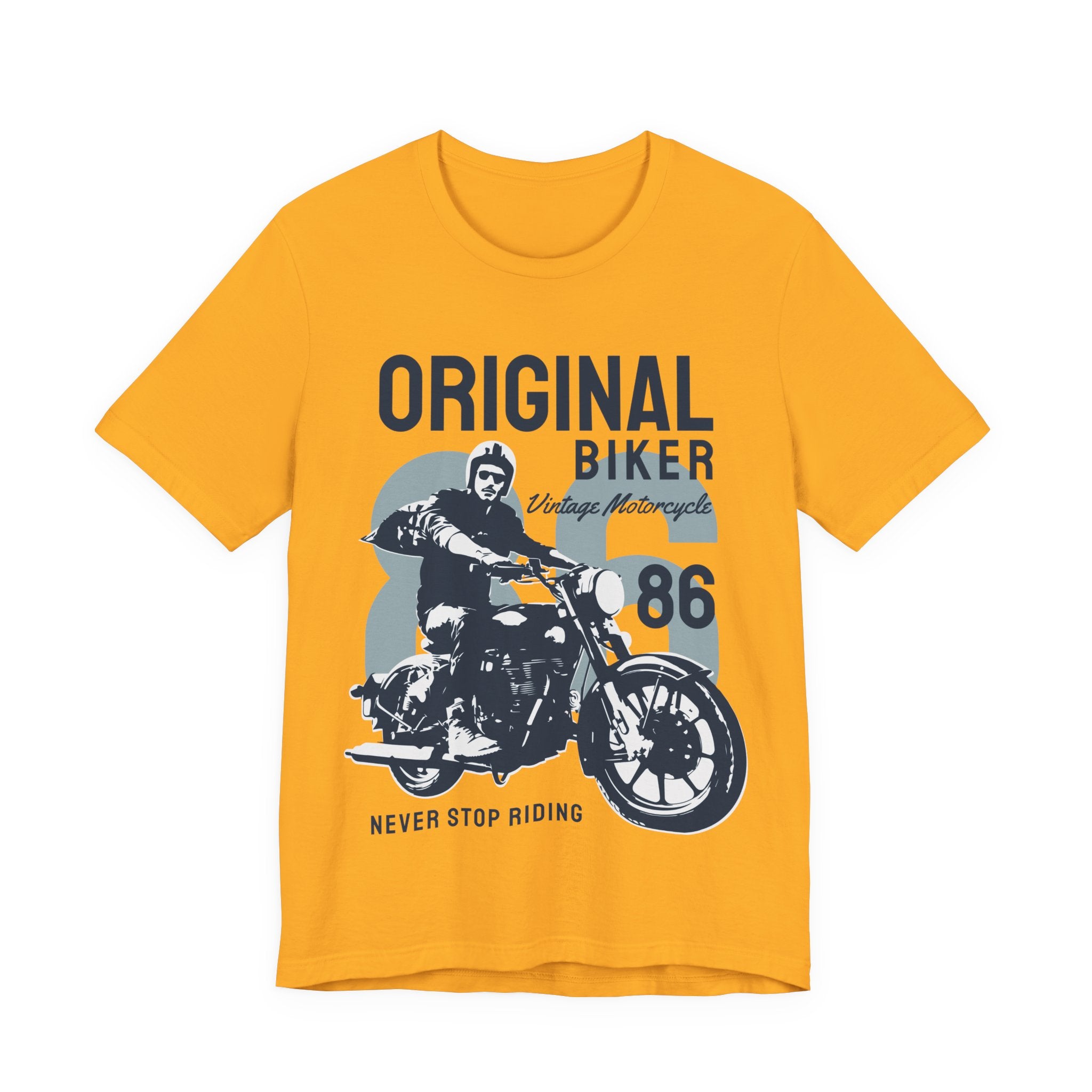 Original Biker 86 Motorcycle T-Shirt — Vintage "Never Stop Riding" Tee