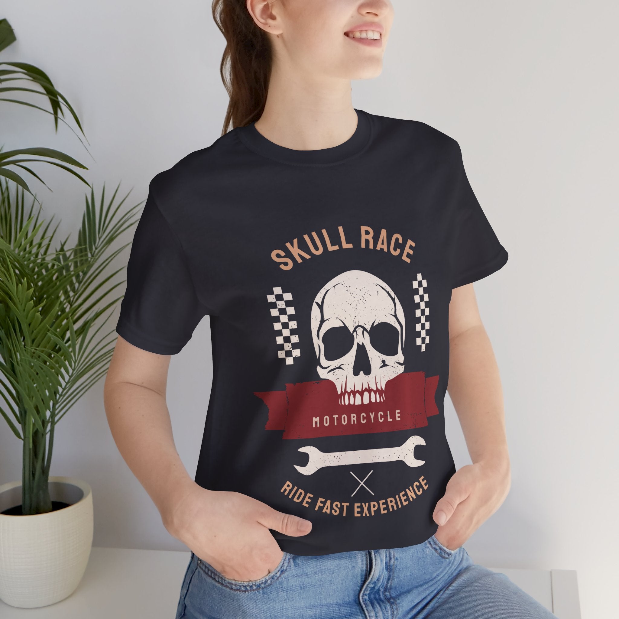 Skull Race Motorcycle Tee — Ride Fast Experience Graphic Shirt
