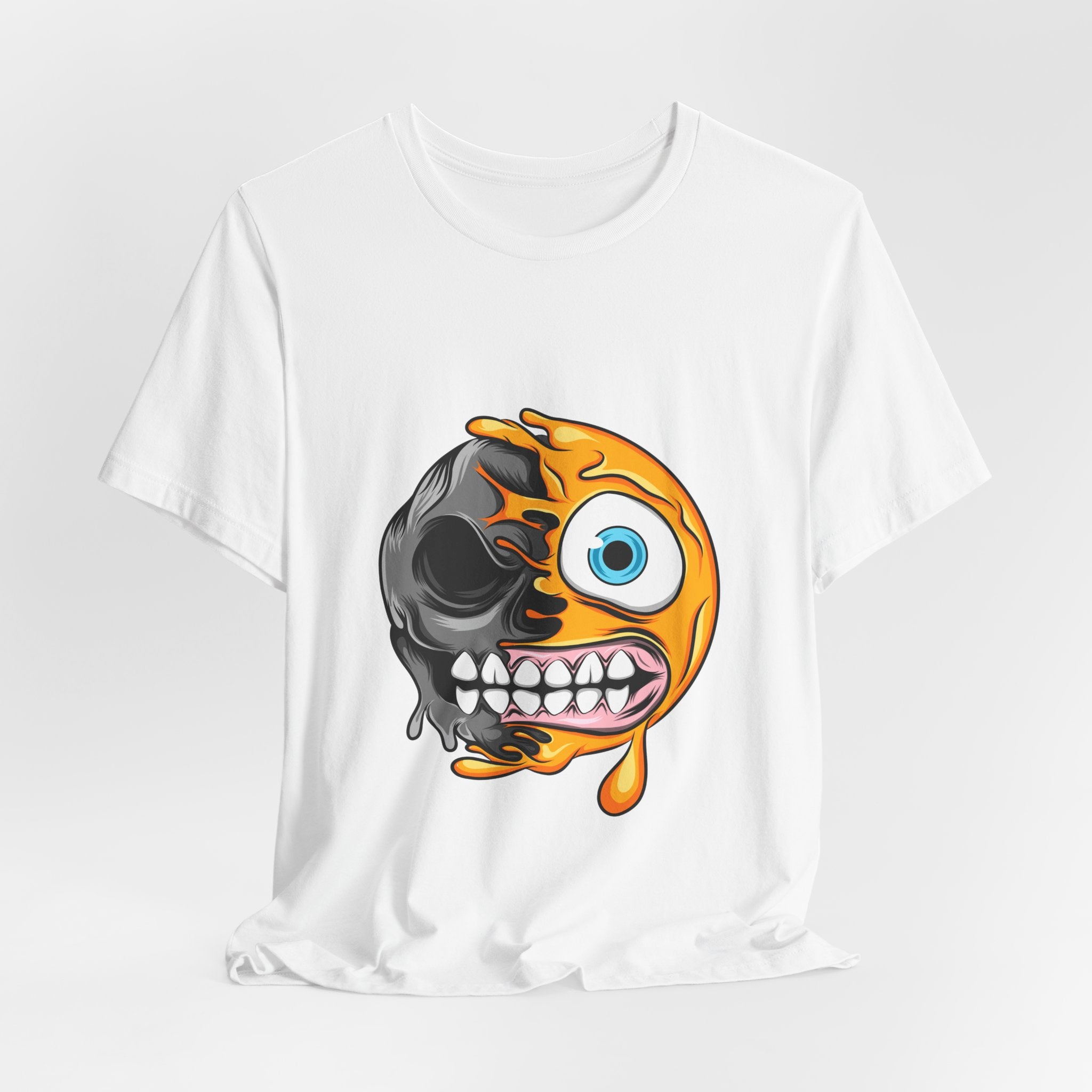 Melting Emoji Skull T‑Shirt — Half Smile, Half Skull Graphic Tee