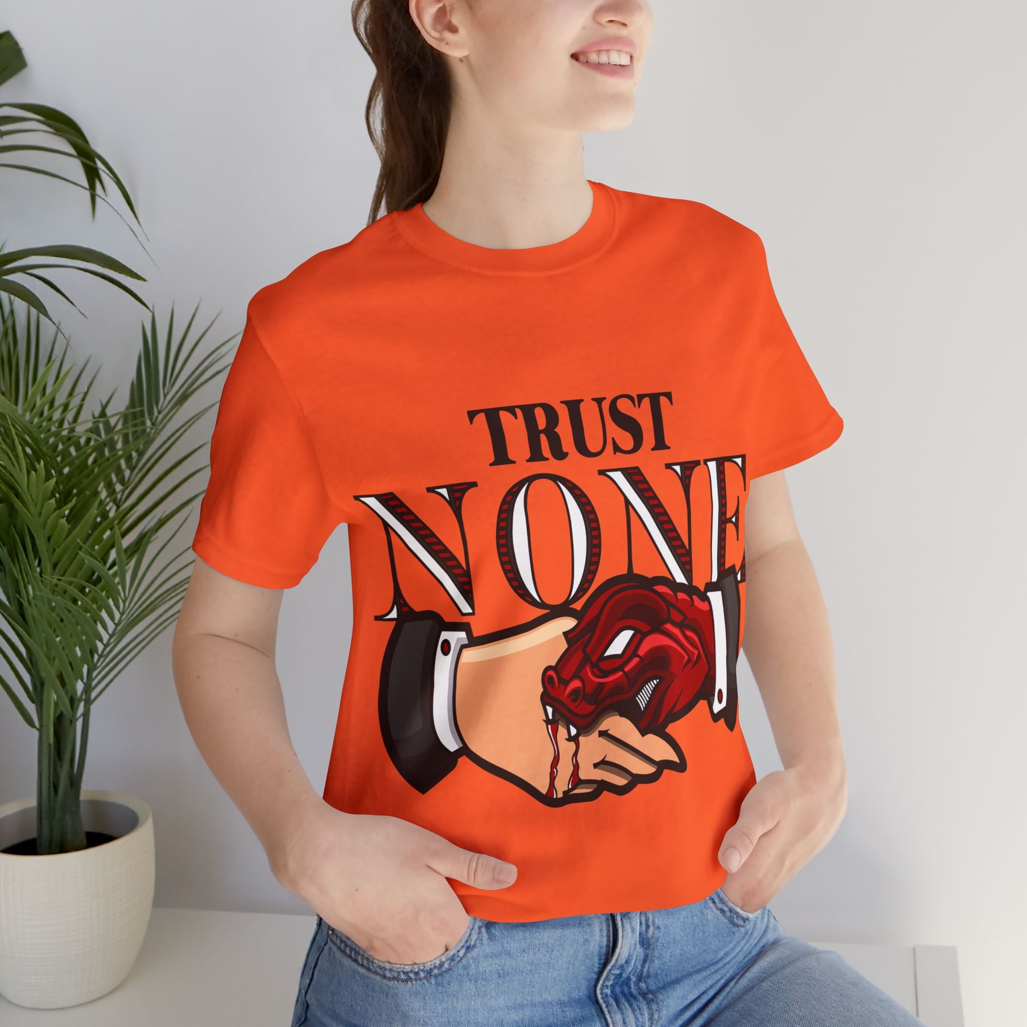 Trust None T-Shirt — Graphic Rose & Handshake Tee
