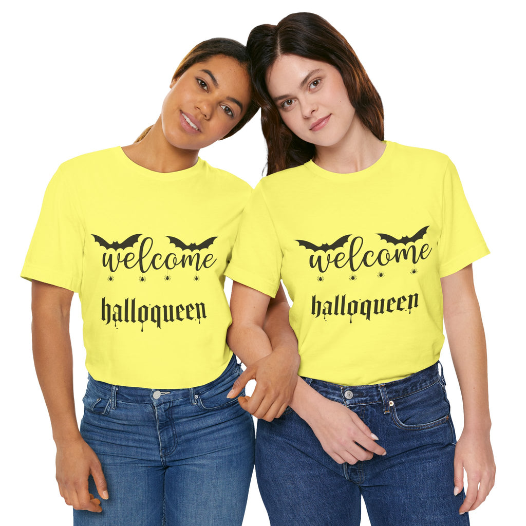Welcome HalloQueen T‑Shirt — Halloween Bat Graphic Tee
