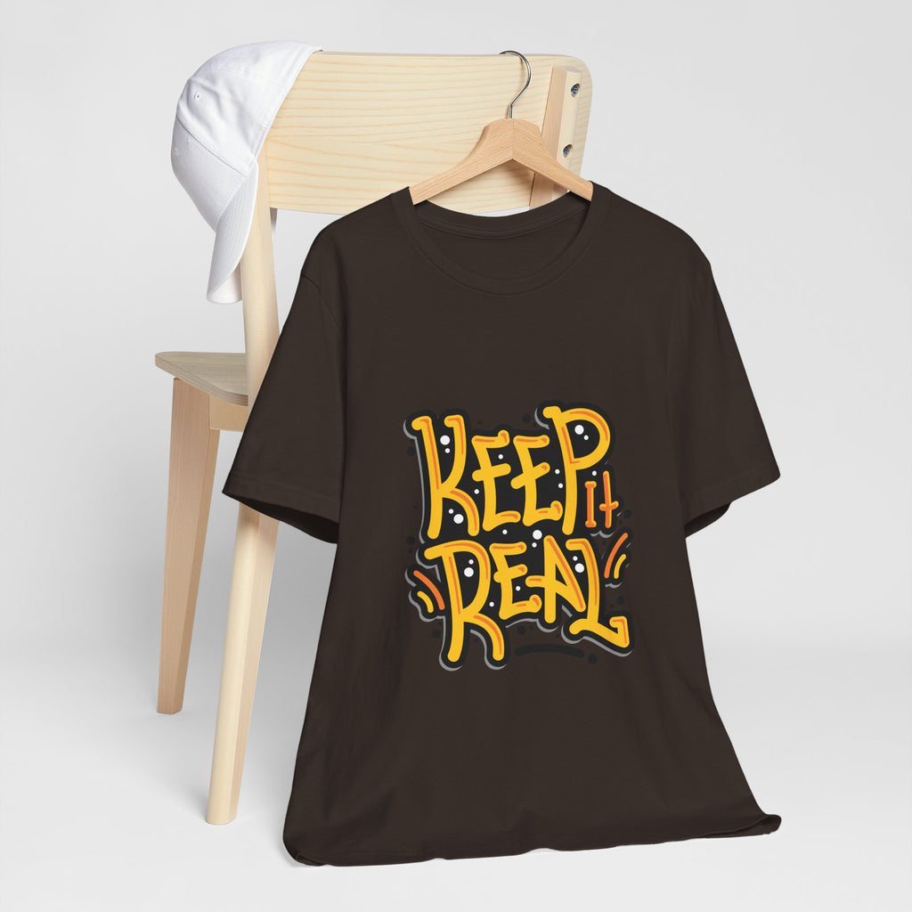 Keep It Real T-Shirt — Retro Yellow Hand-Lettered Graphic Tee