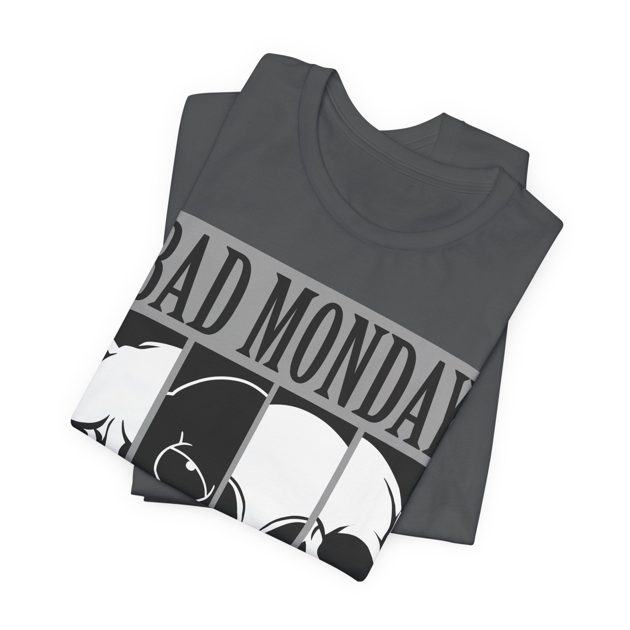 Bad Monday Skull Tee — Gothic Graphic T-Shirt with 'Good Product for Good People' Slogan