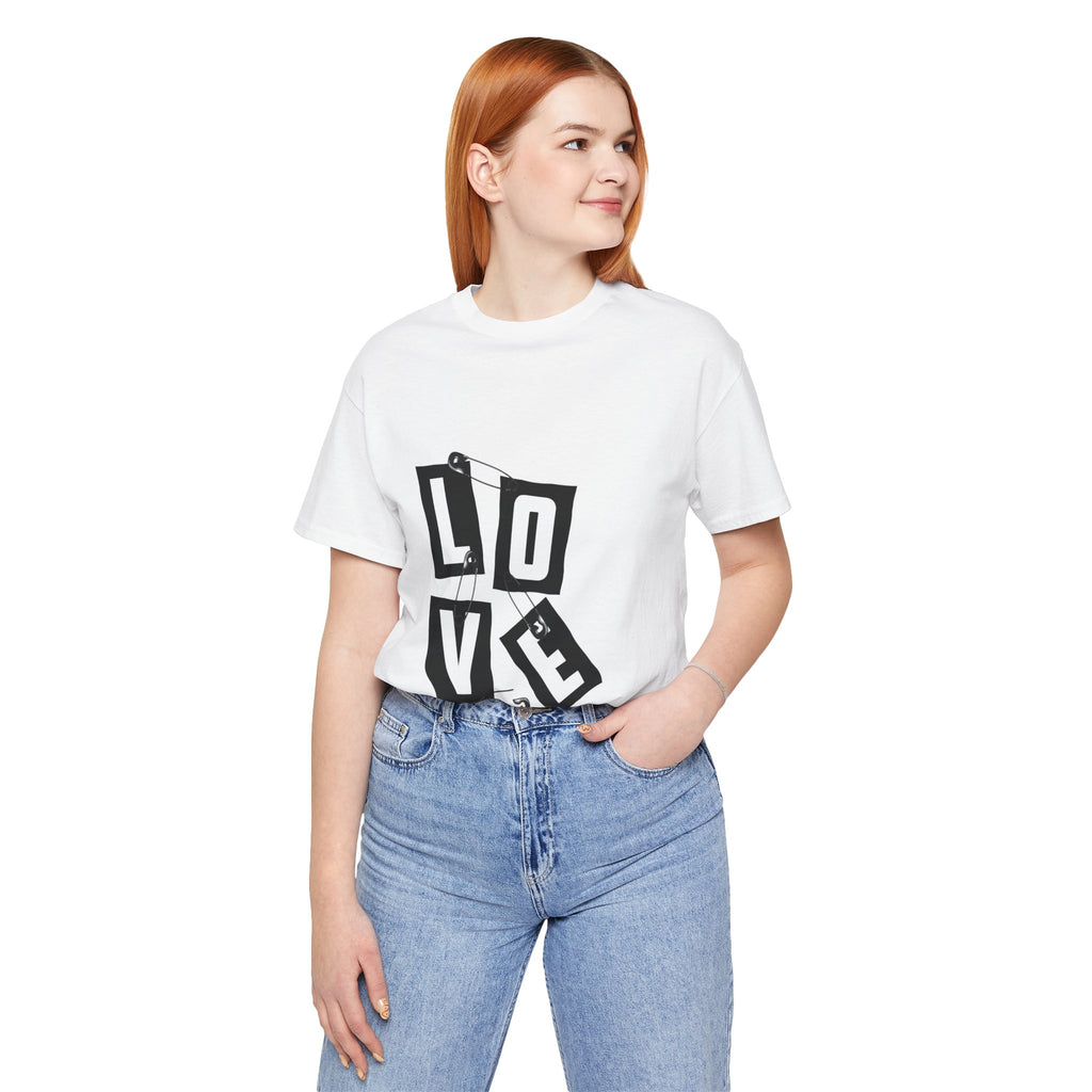 LOVE Safety Pin Graphic Tee — Punk Rock Vintage Valentine T‑Shirt