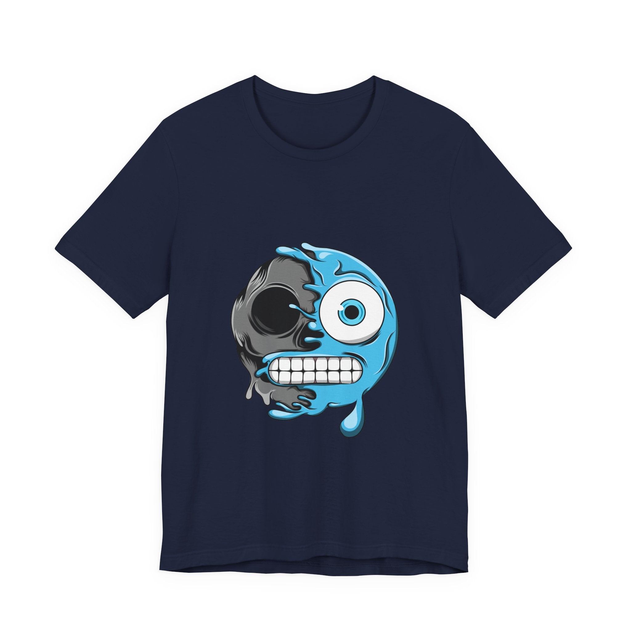 Melting Emoji Skull T-Shirt — Blue Drip Face Graphic Tee
