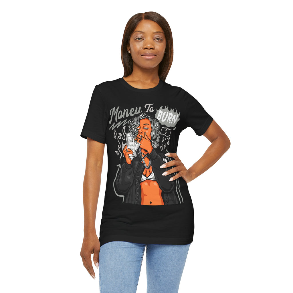 Money to Burn Graphic Tee — Women Smoking Cash Streetwear T-Shirt