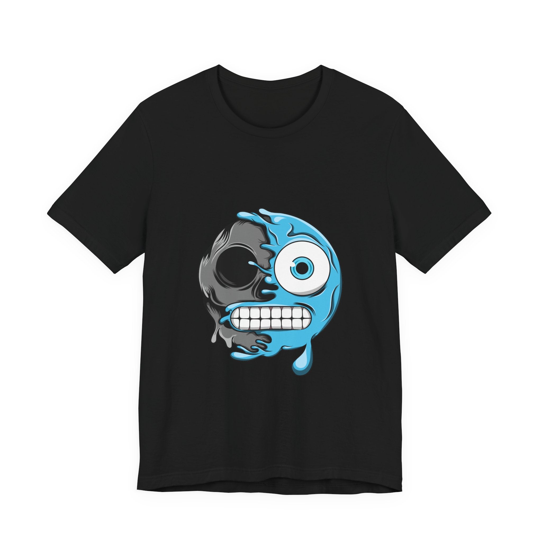 Melting Emoji Skull T-Shirt — Blue Drip Face Graphic Tee