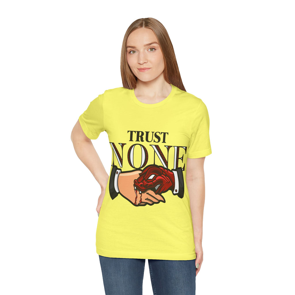 Trust None T-Shirt — Graphic Rose & Handshake Tee