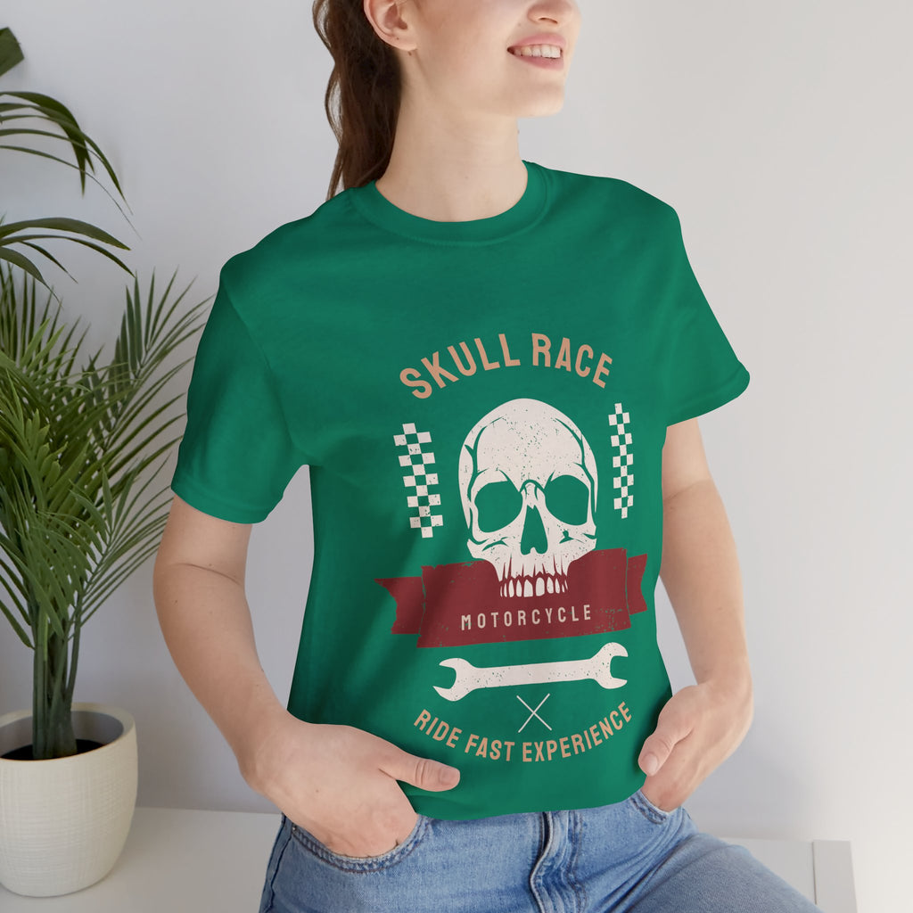 Skull Race Motorcycle Tee — Ride Fast Experience Graphic Shirt