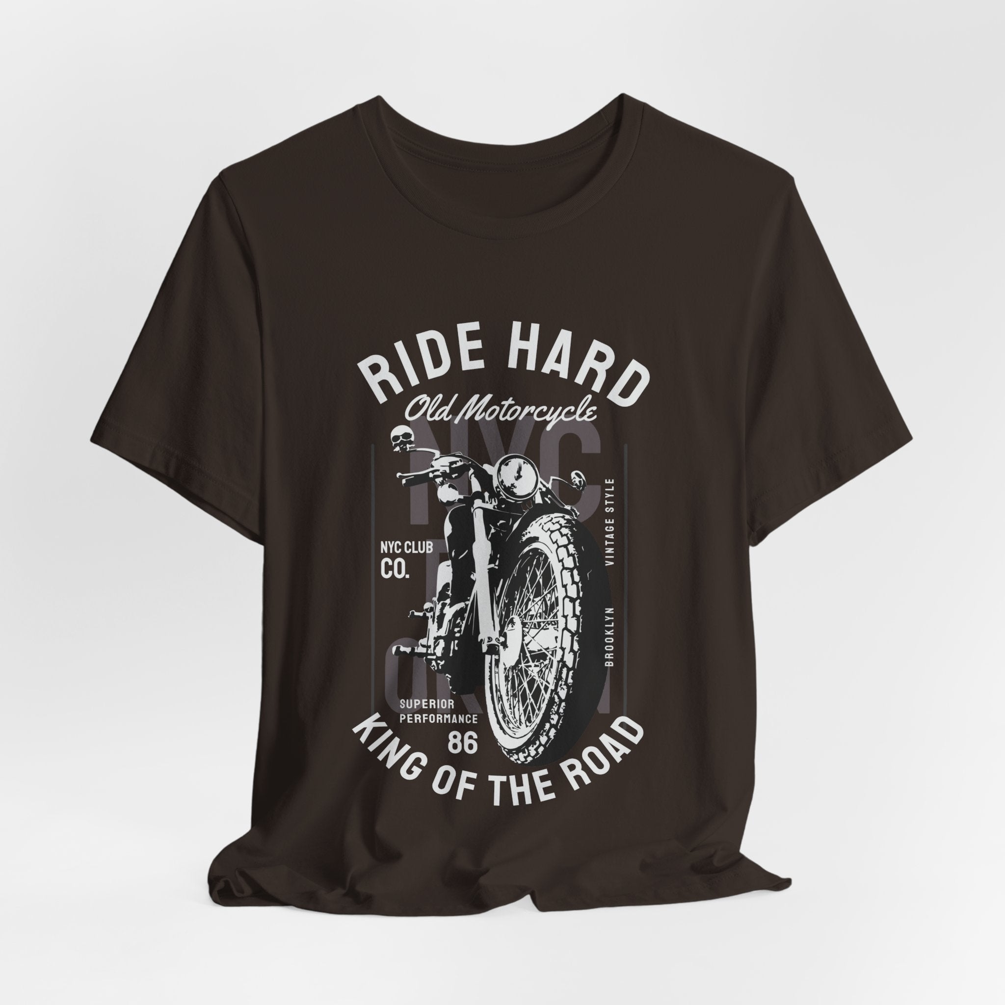 Motorcycle Tee — "Ride Hard / King of the Road" Vintage Bike T-Shirt