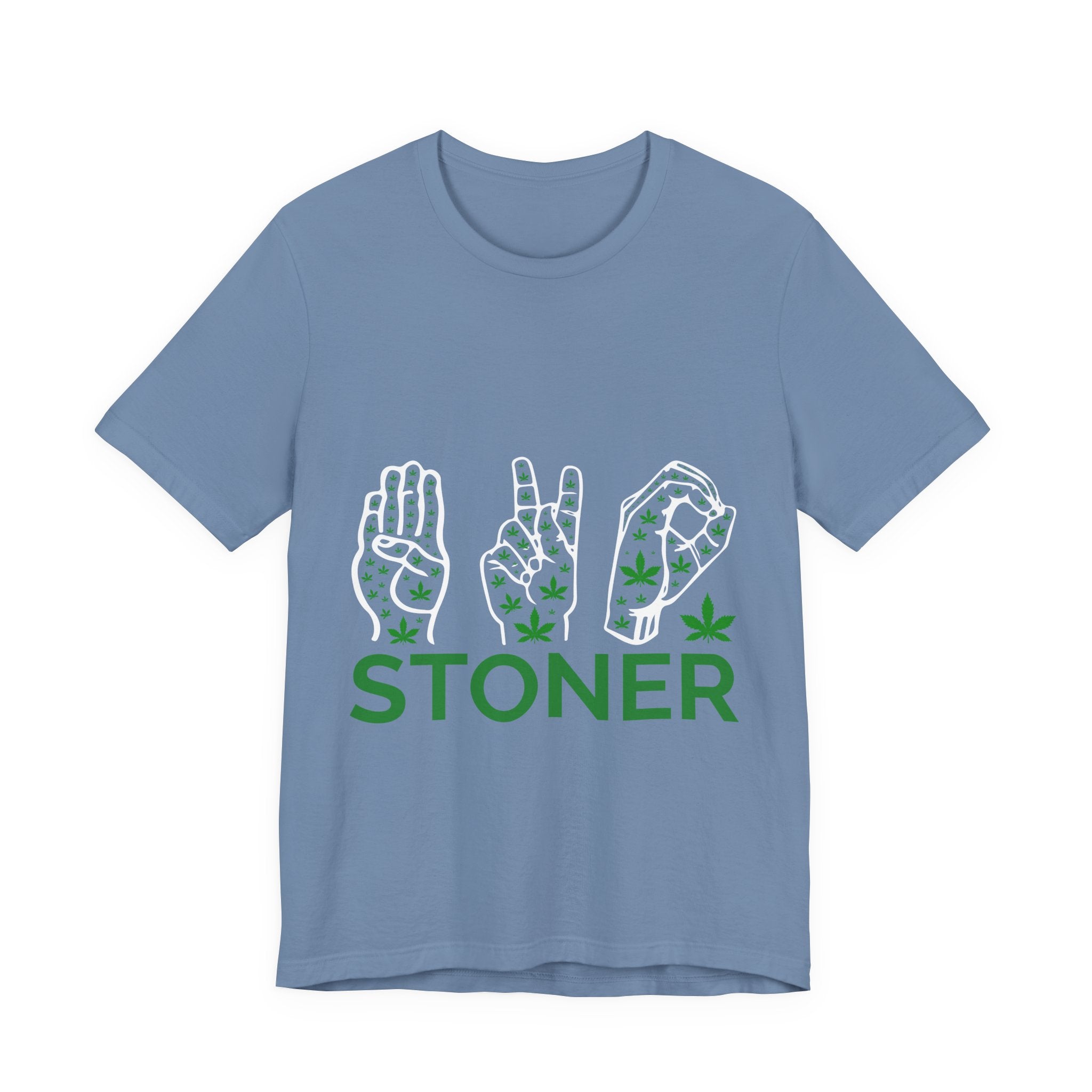 Stoner Hand-Sign Graphic Tee — Playful Green Print on Orange
