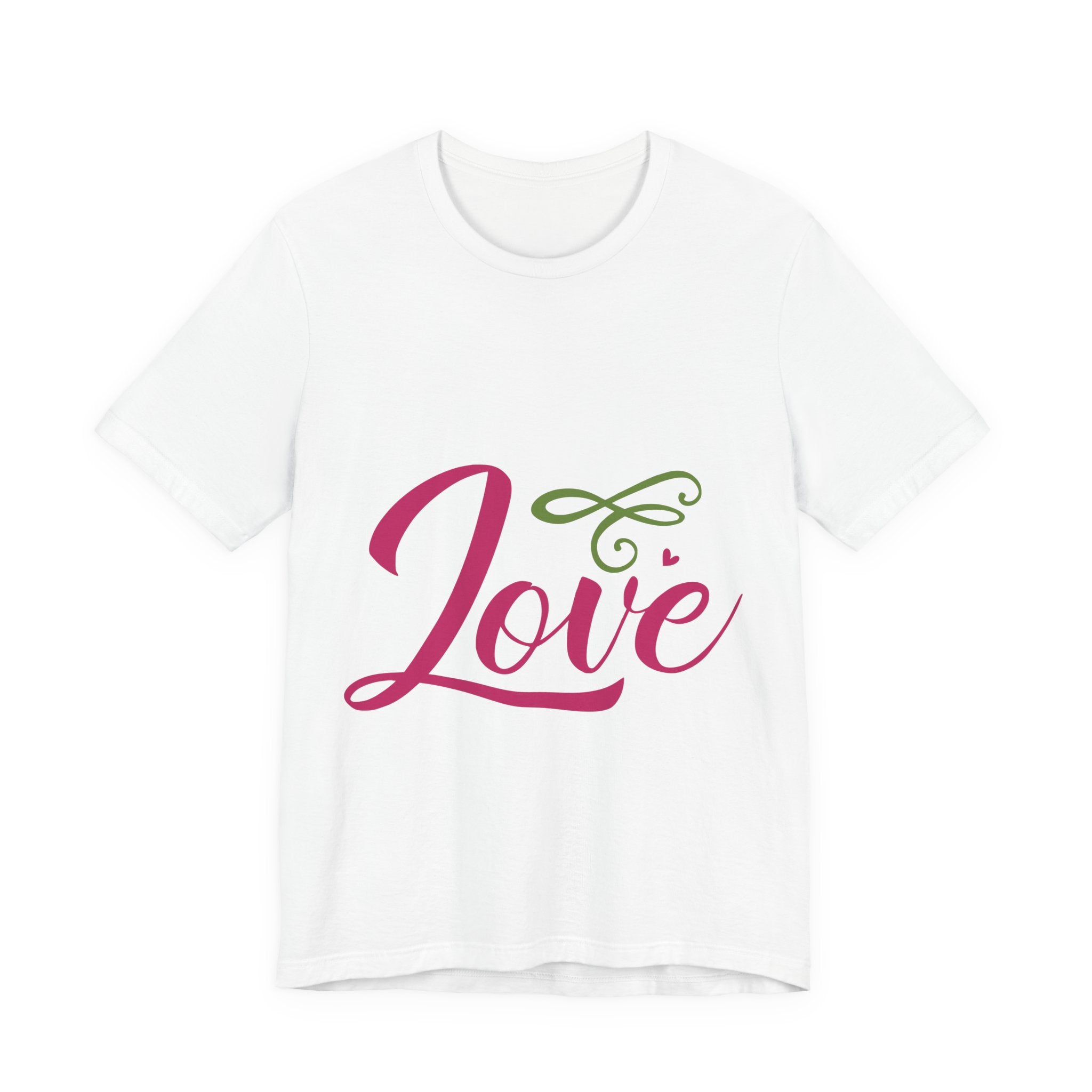 Love Script T-Shirt — Pink & Green Heart Graphic Tee for Valentine’s Day