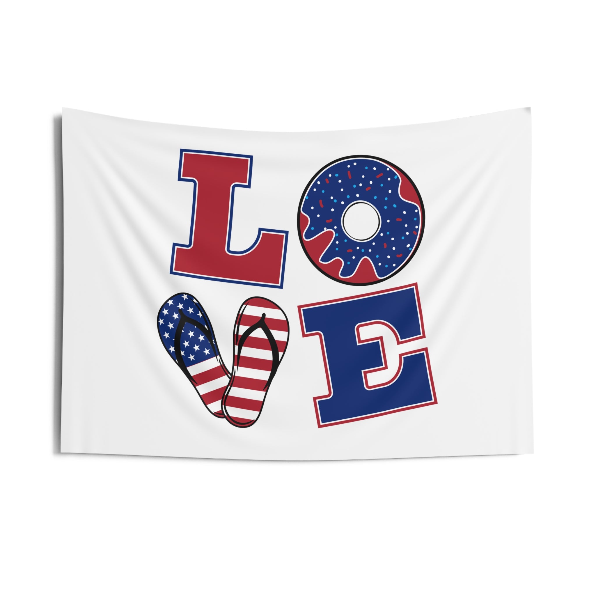 Patriotic LOVE Wall Tapestry — Americana Donut & Flag Heart Indoor Decor