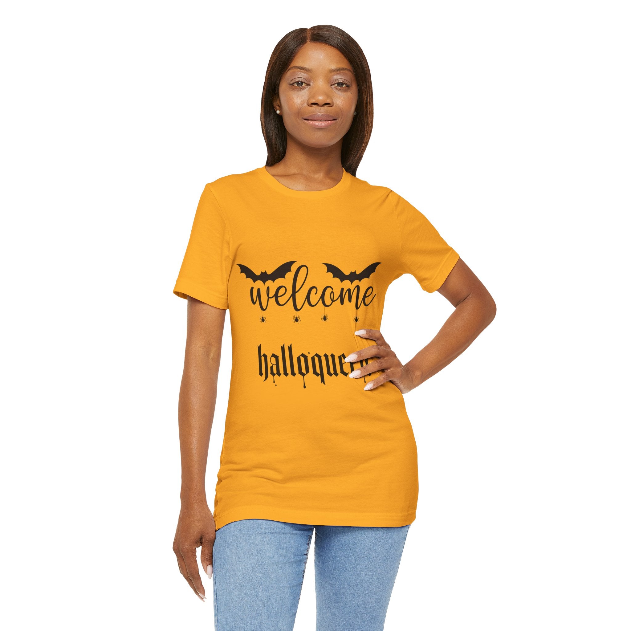 Welcome HalloQueen T‑Shirt — Halloween Bat Graphic Tee