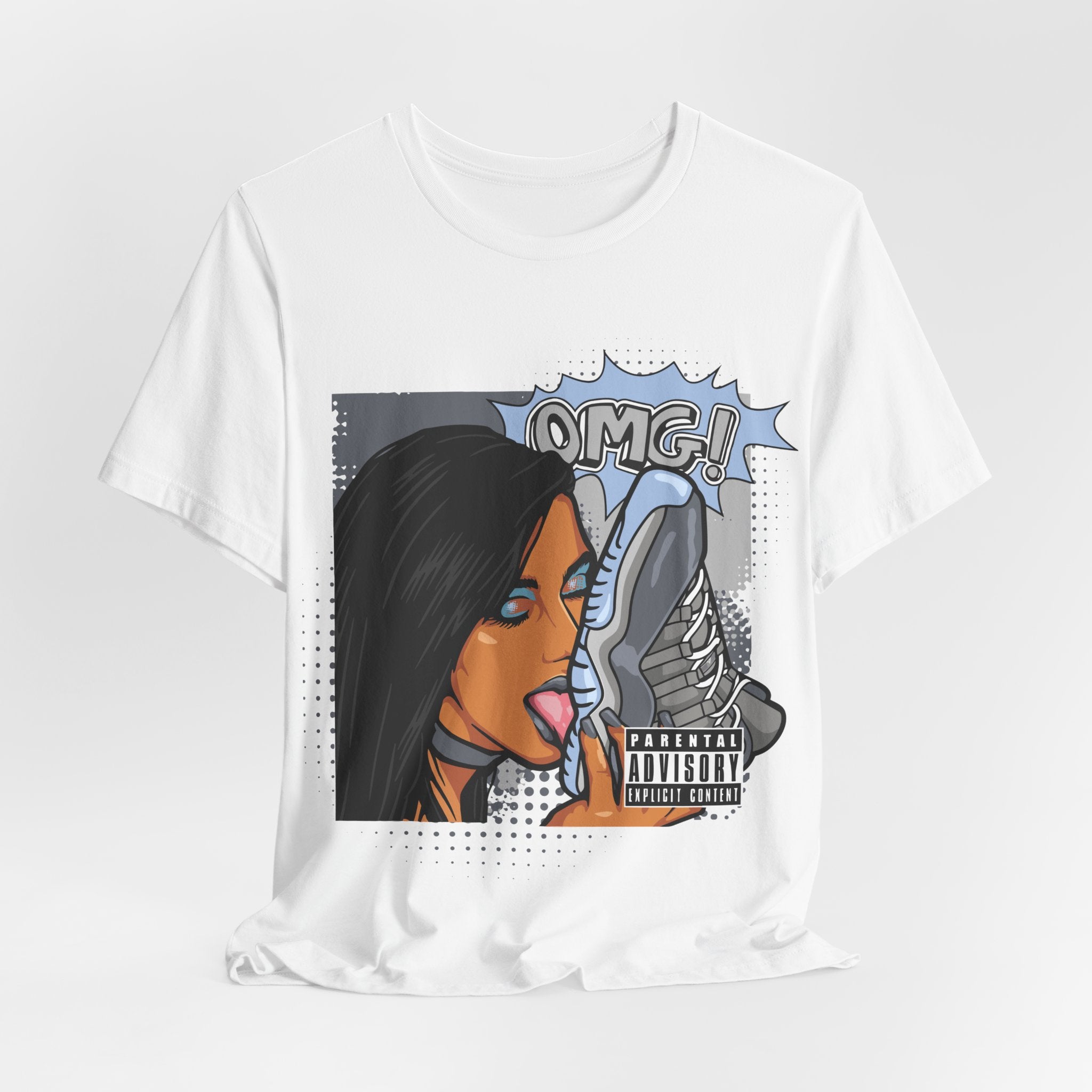 OMG Pop Art Tee — Woman Licking Sneaker Graphic T-Shirt
