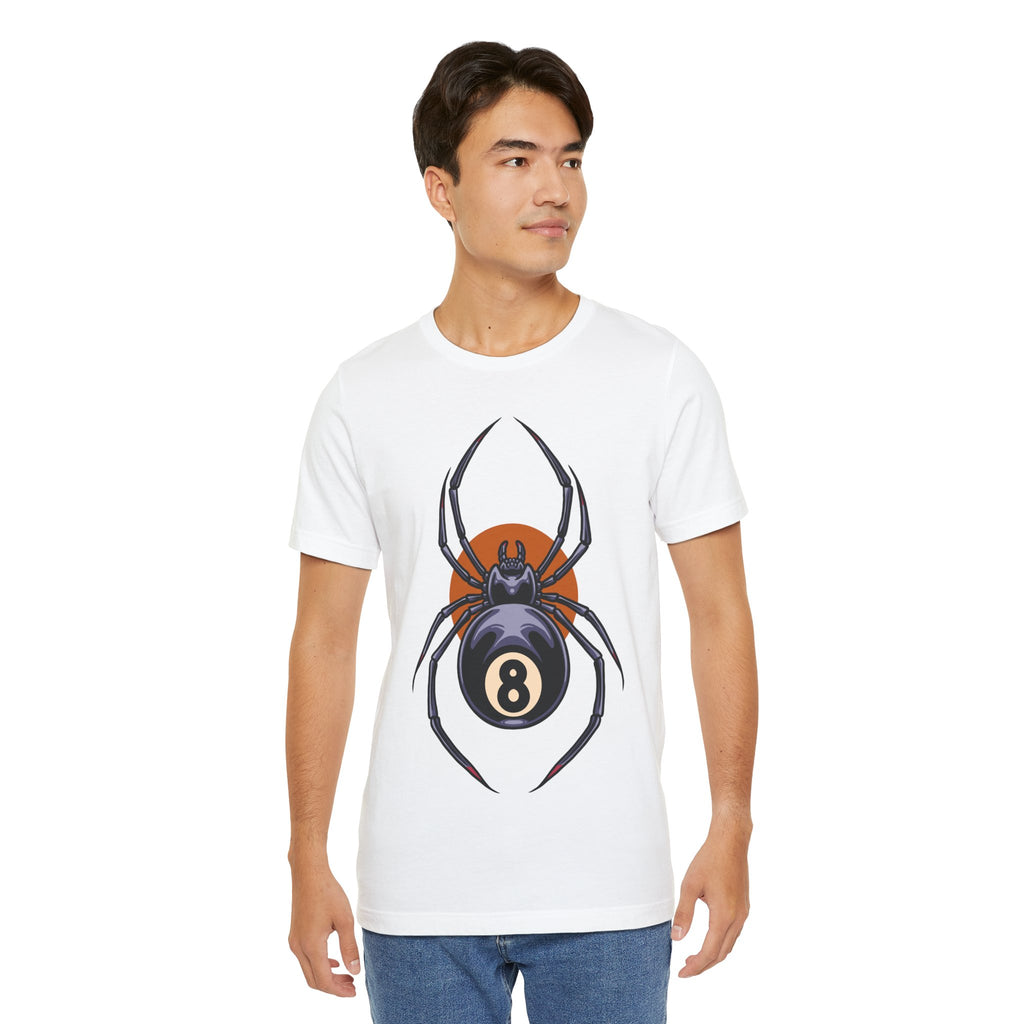 8-Ball Spider Graphic Tee — Pool Player & Halloween Spider T-Shirt