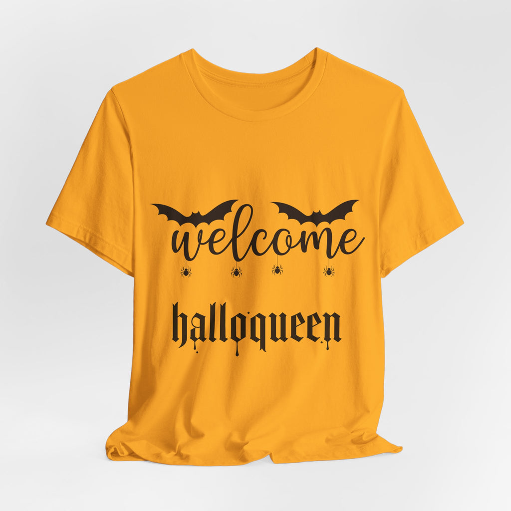 Welcome HalloQueen T‑Shirt — Halloween Bat Graphic Tee