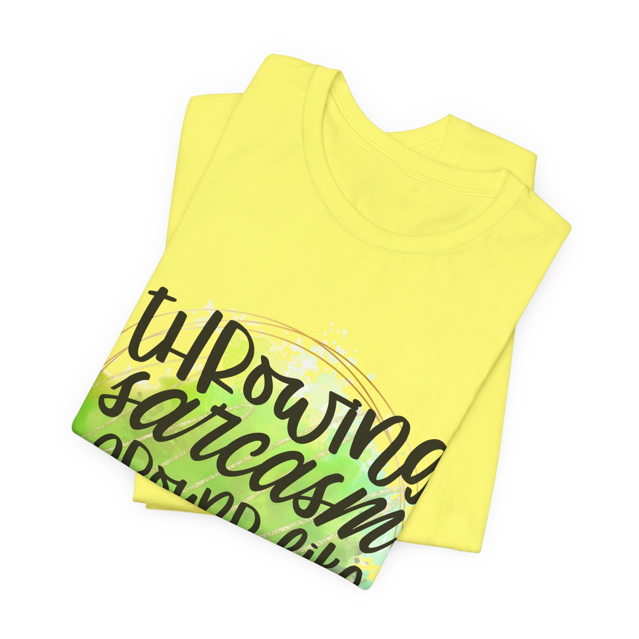 Yellow -shirt folded with text design on a white background