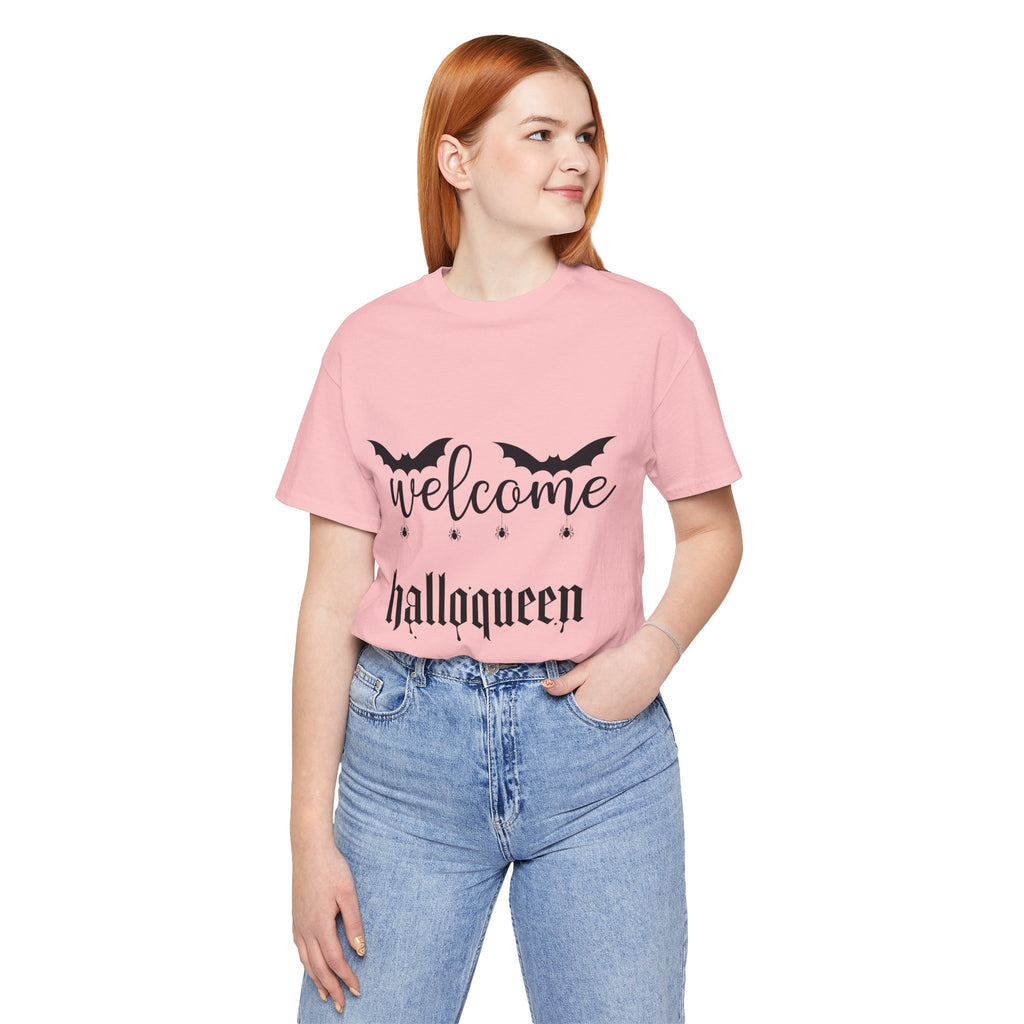 Welcome HalloQueen T‑Shirt — Halloween Bat Graphic Tee