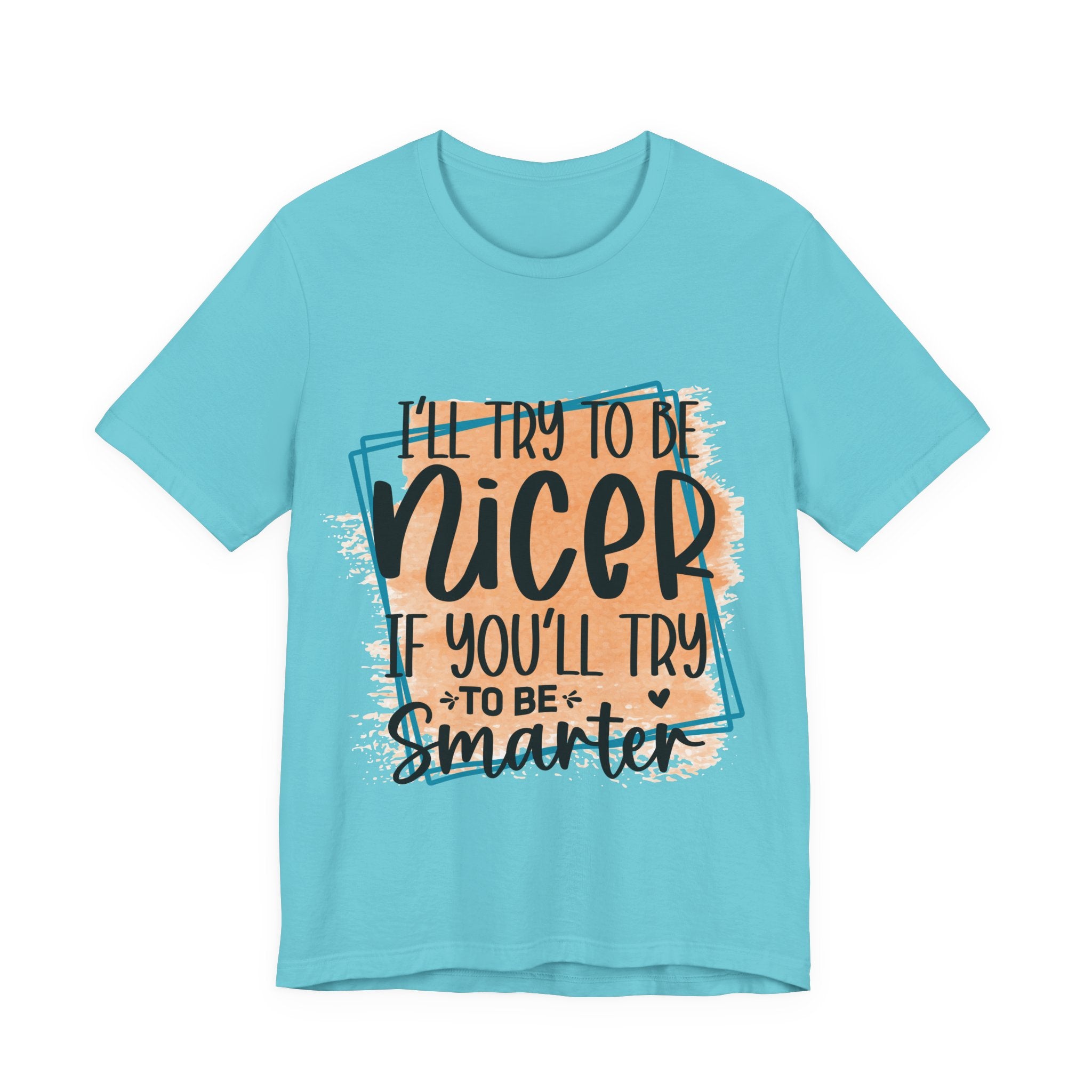 Light blue t-shirt with humorous text design on a white background