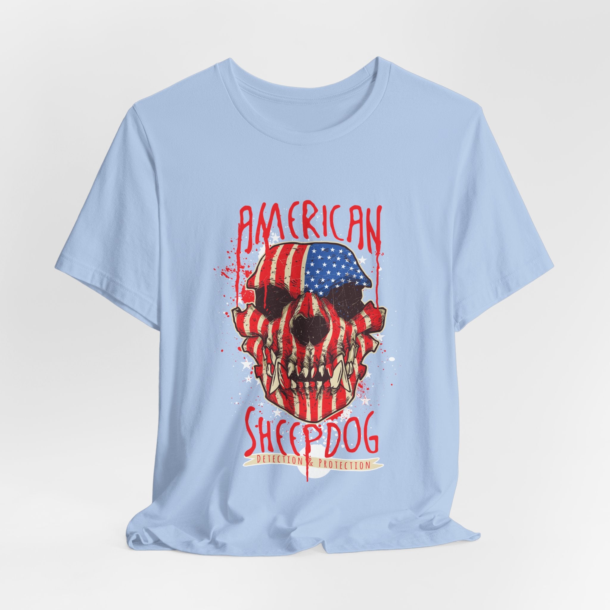 American Sheepdog Skull Tee — Patriotic Flag Graphic T-Shirt