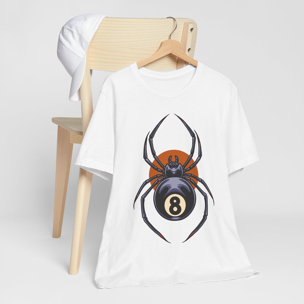 8-Ball Spider Graphic Tee — Pool Player & Halloween Spider T-Shirt