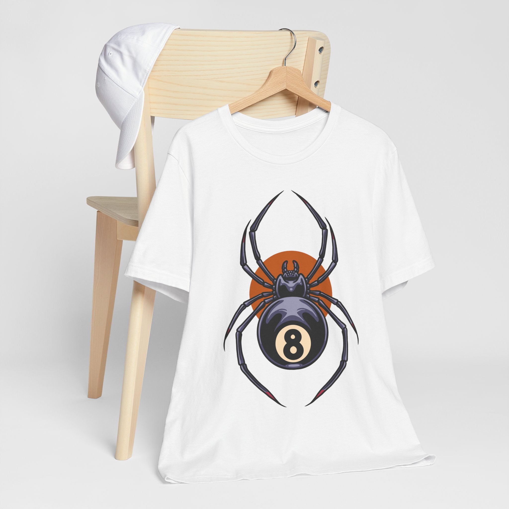 8-Ball Spider Graphic Tee — Pool Player & Halloween Spider T-Shirt