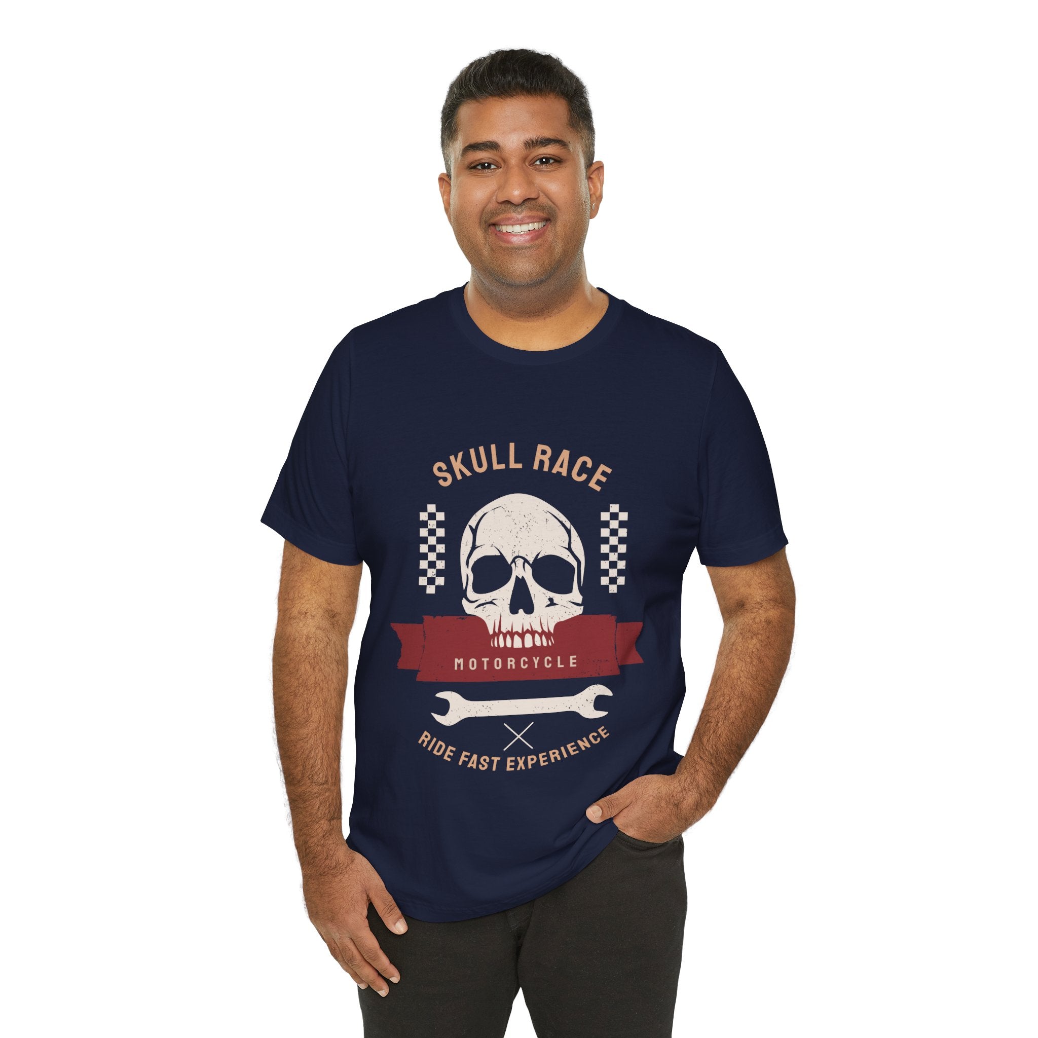 Skull Race Motorcycle Tee — Ride Fast Experience Graphic Shirt