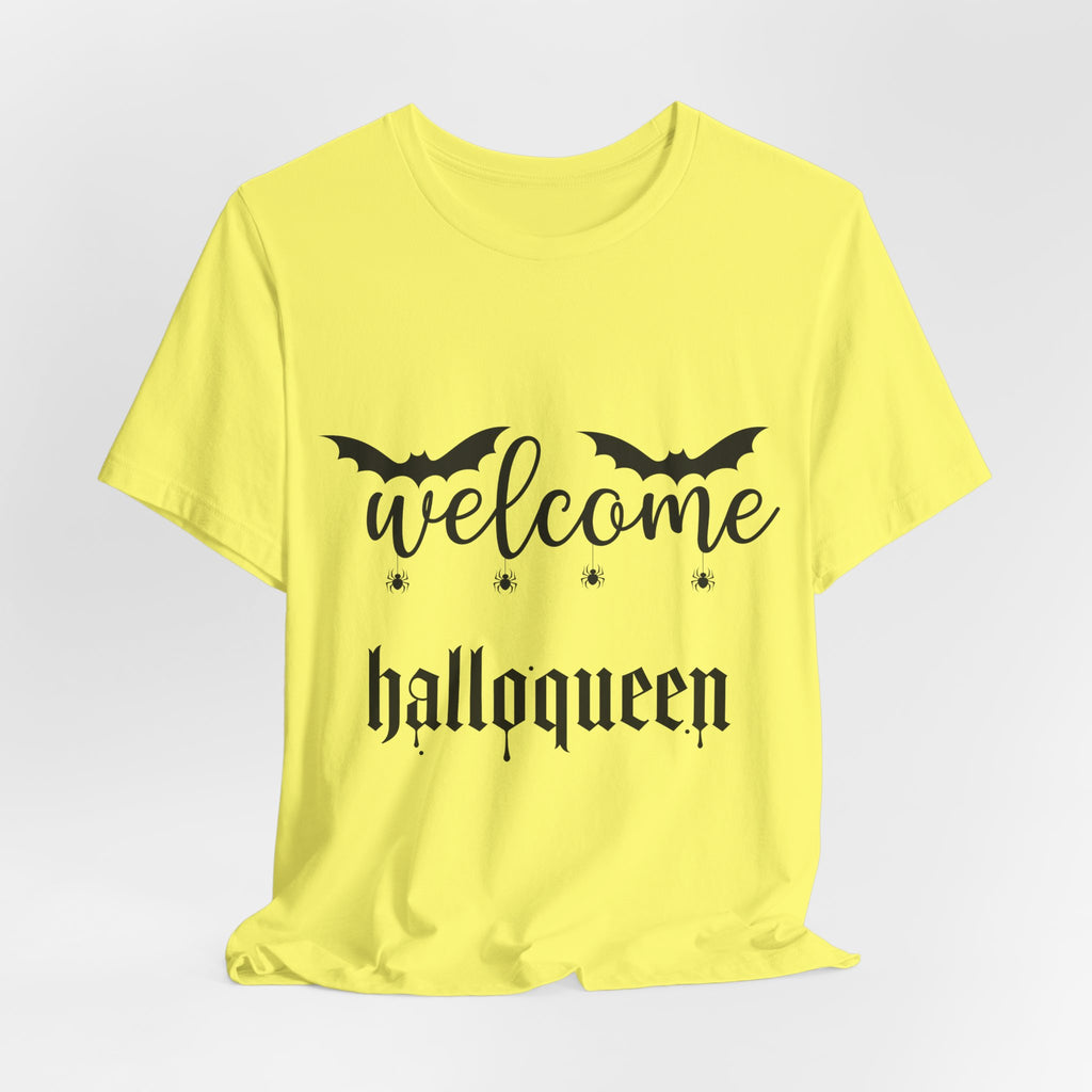 Welcome HalloQueen T‑Shirt — Halloween Bat Graphic Tee