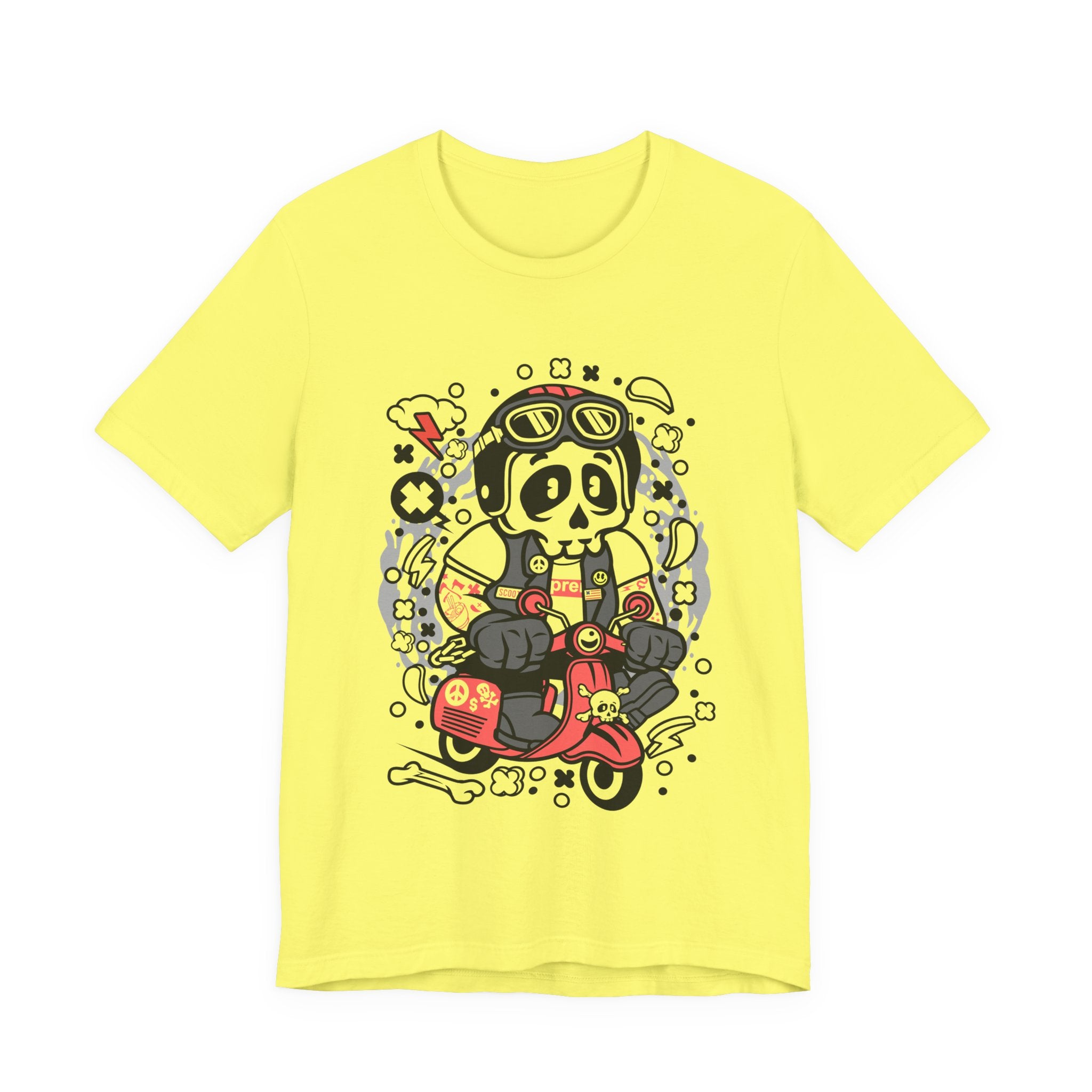 Skull Rider Scooter Tee — Retro Motorcycle Skull Graphic T-Shirt