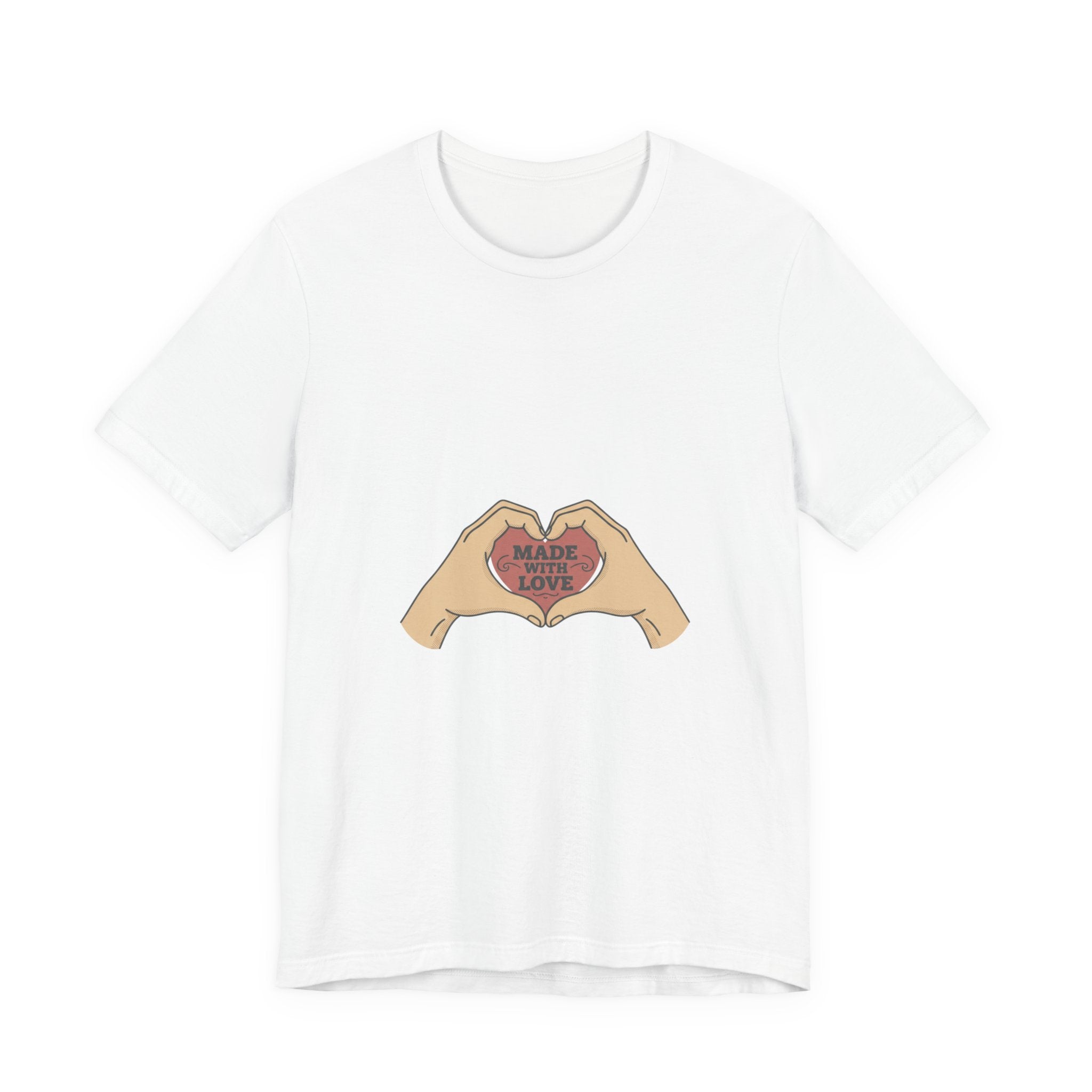 Heart Hands T-Shirt — "Made With Love" Graphic Tee, Cute Valentine’s Day Gift