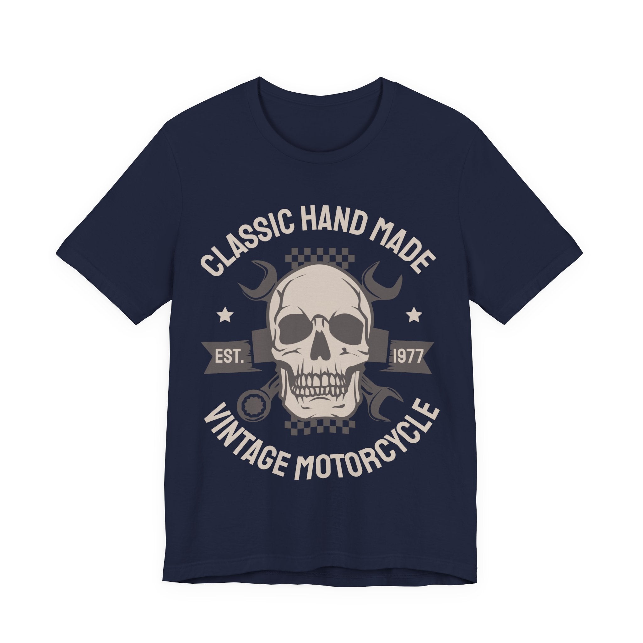 Vintage Motorcycle Skull Tee — "Classic Hand Made" Biker T-Shirt