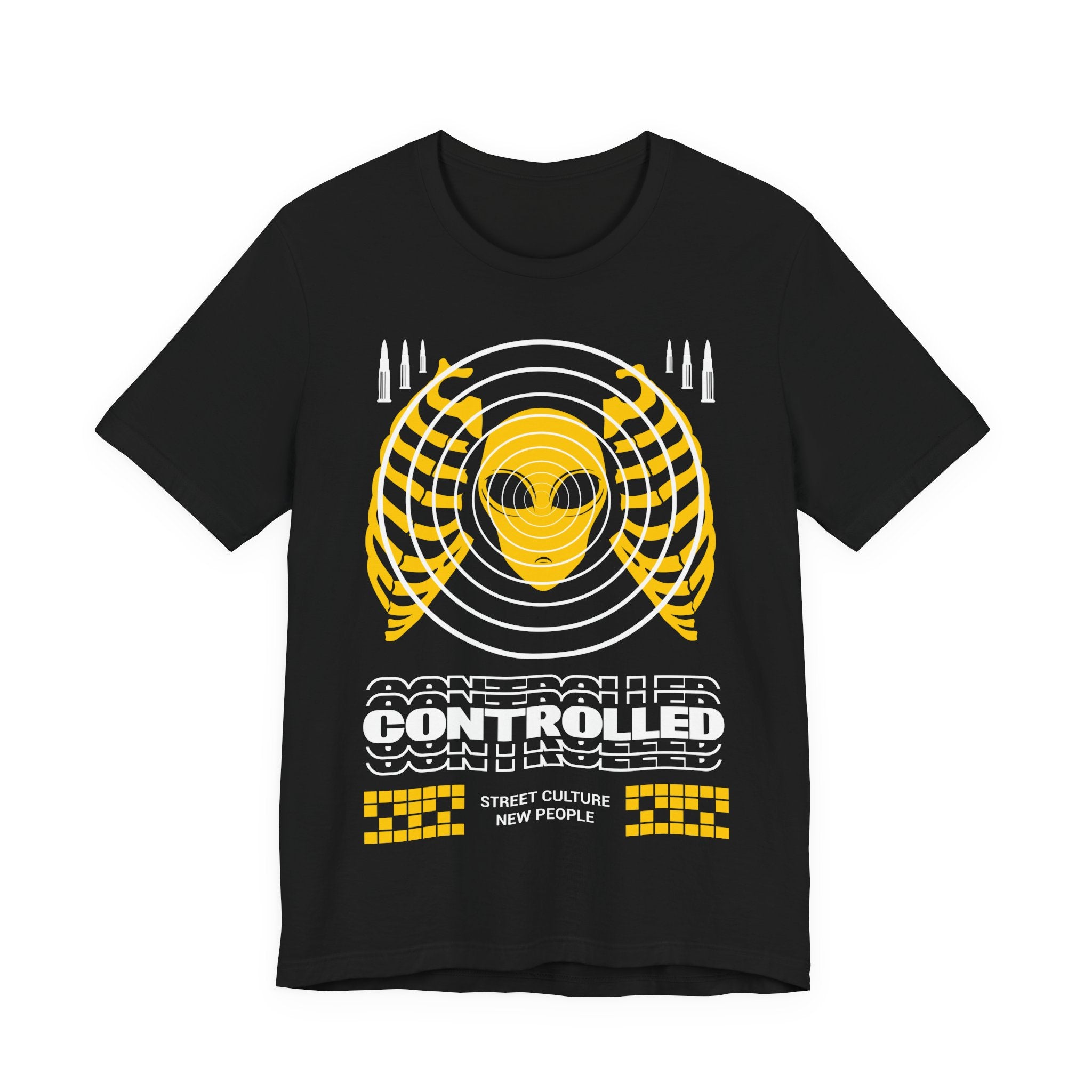 Controlled Alien Graphic Tee — Urban Street-Style Concentric Rings