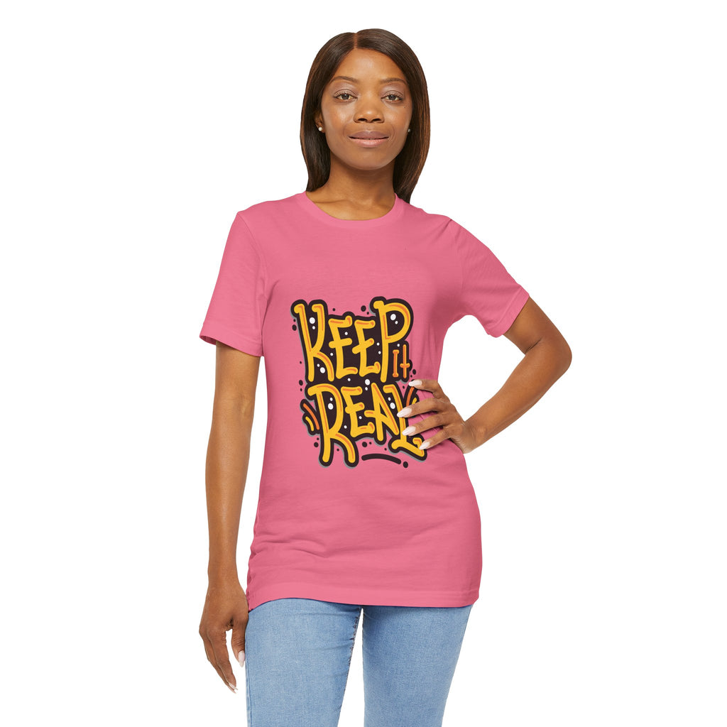 Keep It Real T-Shirt — Retro Yellow Hand-Lettered Graphic Tee