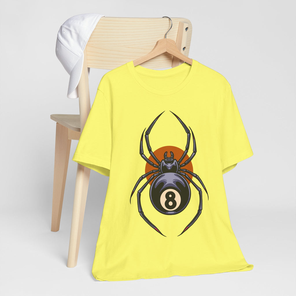 8-Ball Spider Graphic Tee — Pool Player & Halloween Spider T-Shirt