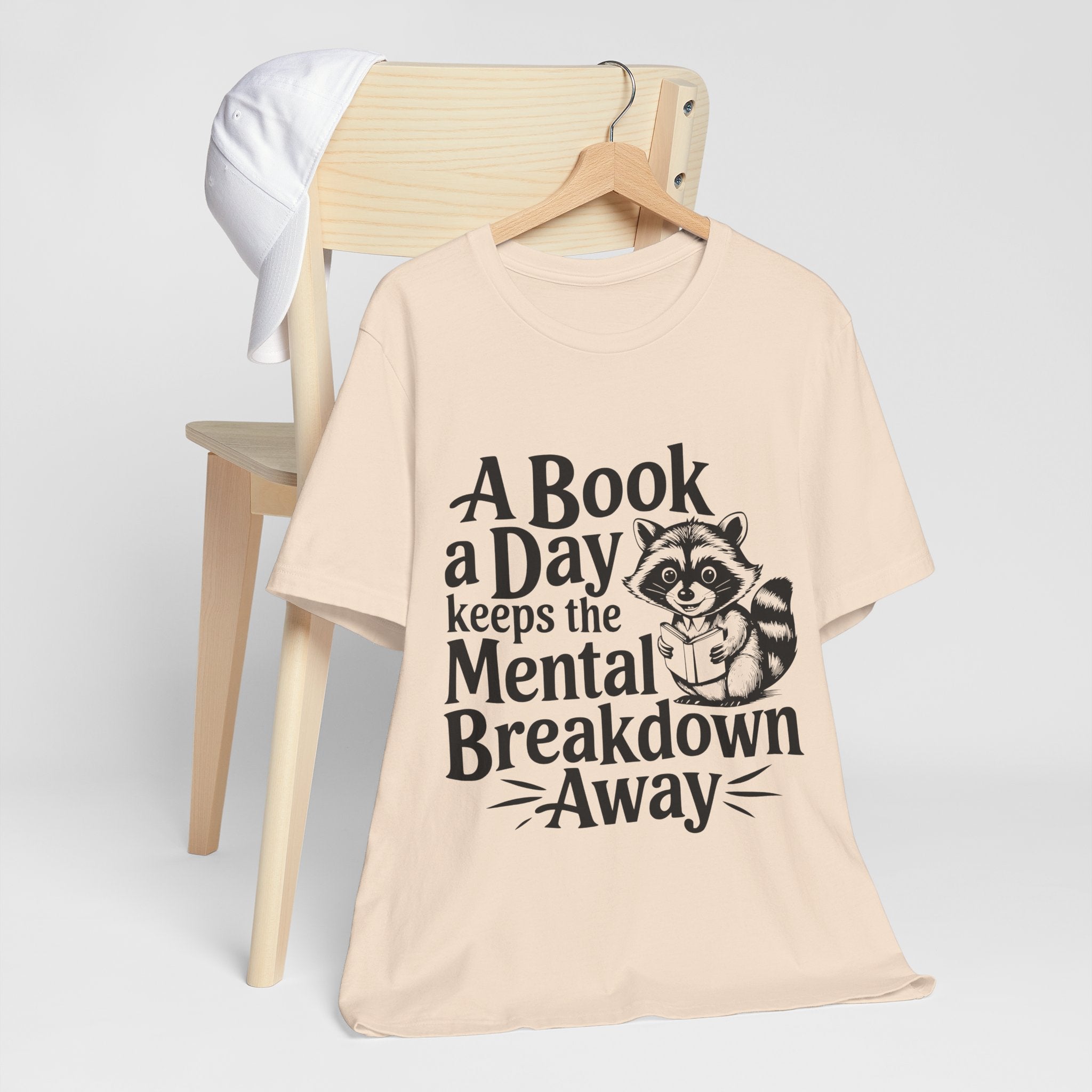Book Lover T-Shirt — "A Book a Day Keeps the Mental Breakdown Away" Racoon Reading Tee
