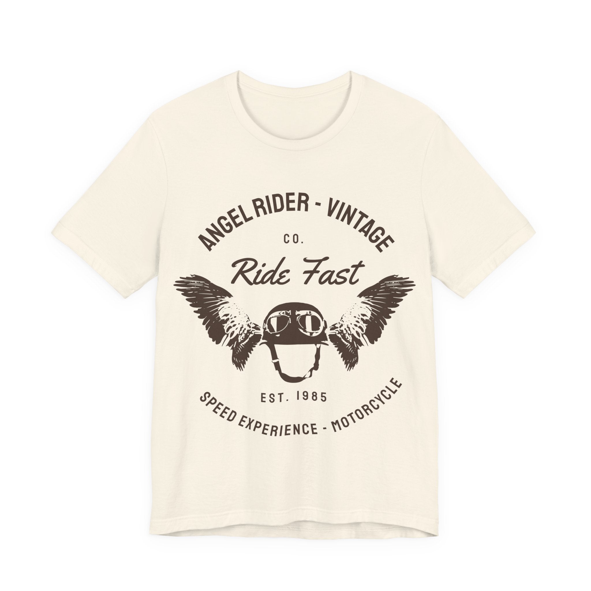 Ride Fast Vintage Motorcycle Tee — Angel Rider Helmet Wings Graphic