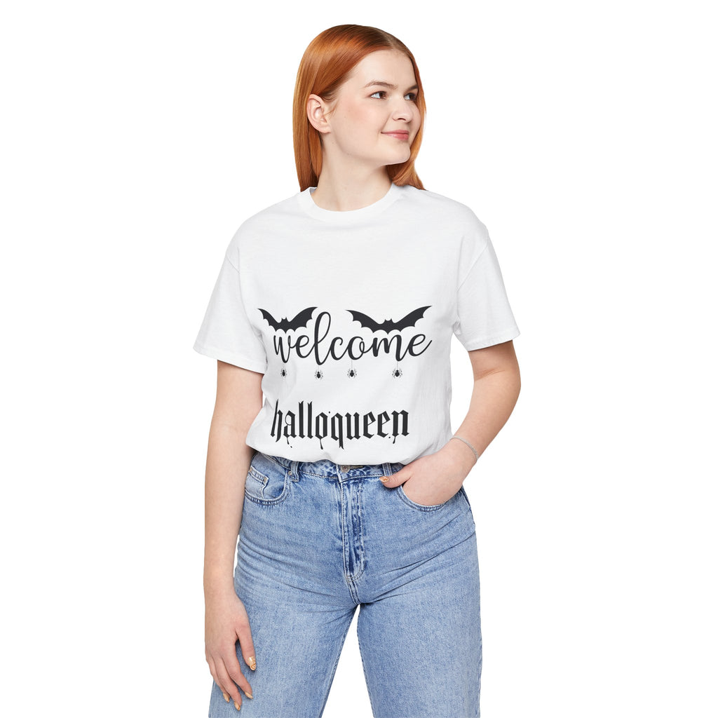 Welcome HalloQueen T‑Shirt — Halloween Bat Graphic Tee