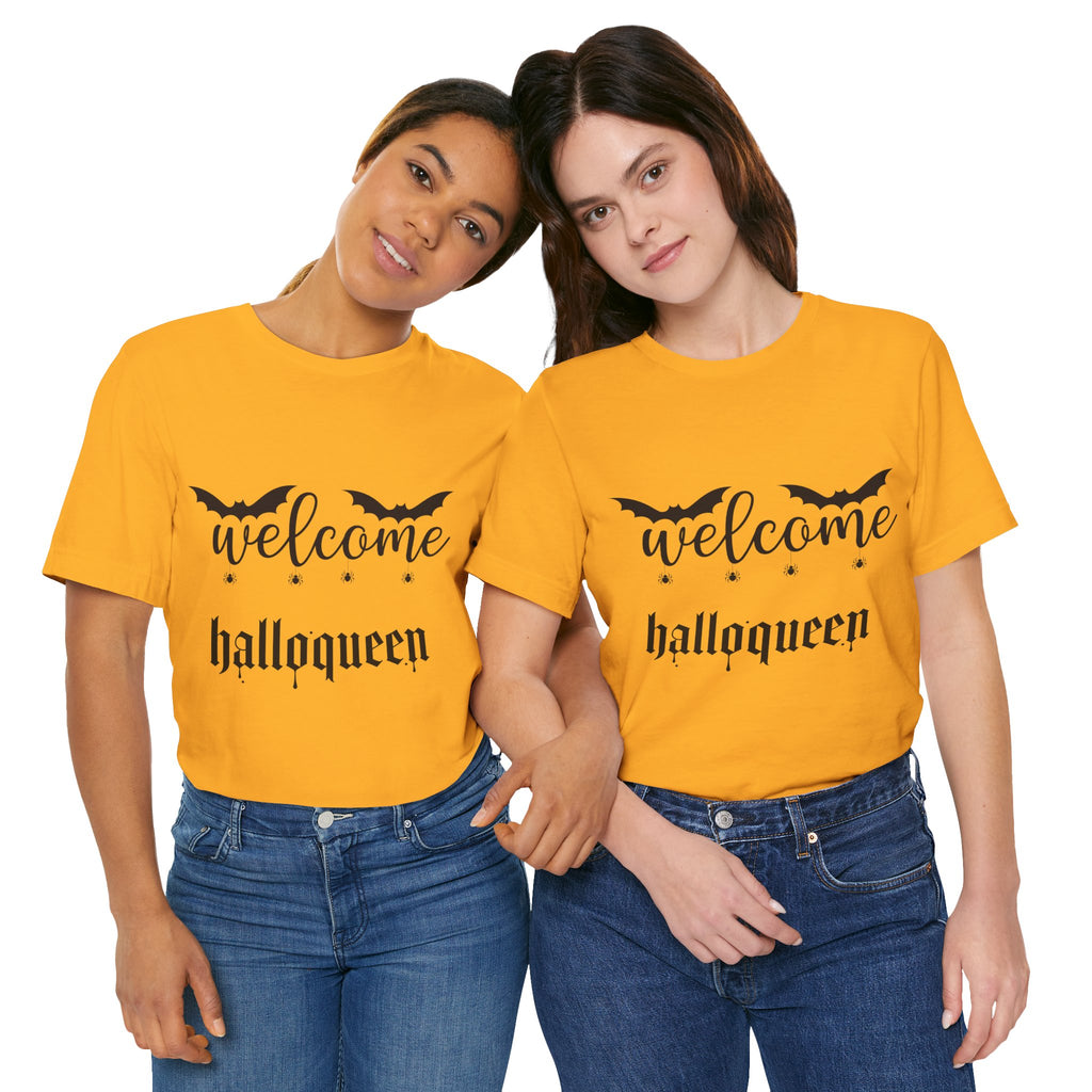 Welcome HalloQueen T‑Shirt — Halloween Bat Graphic Tee