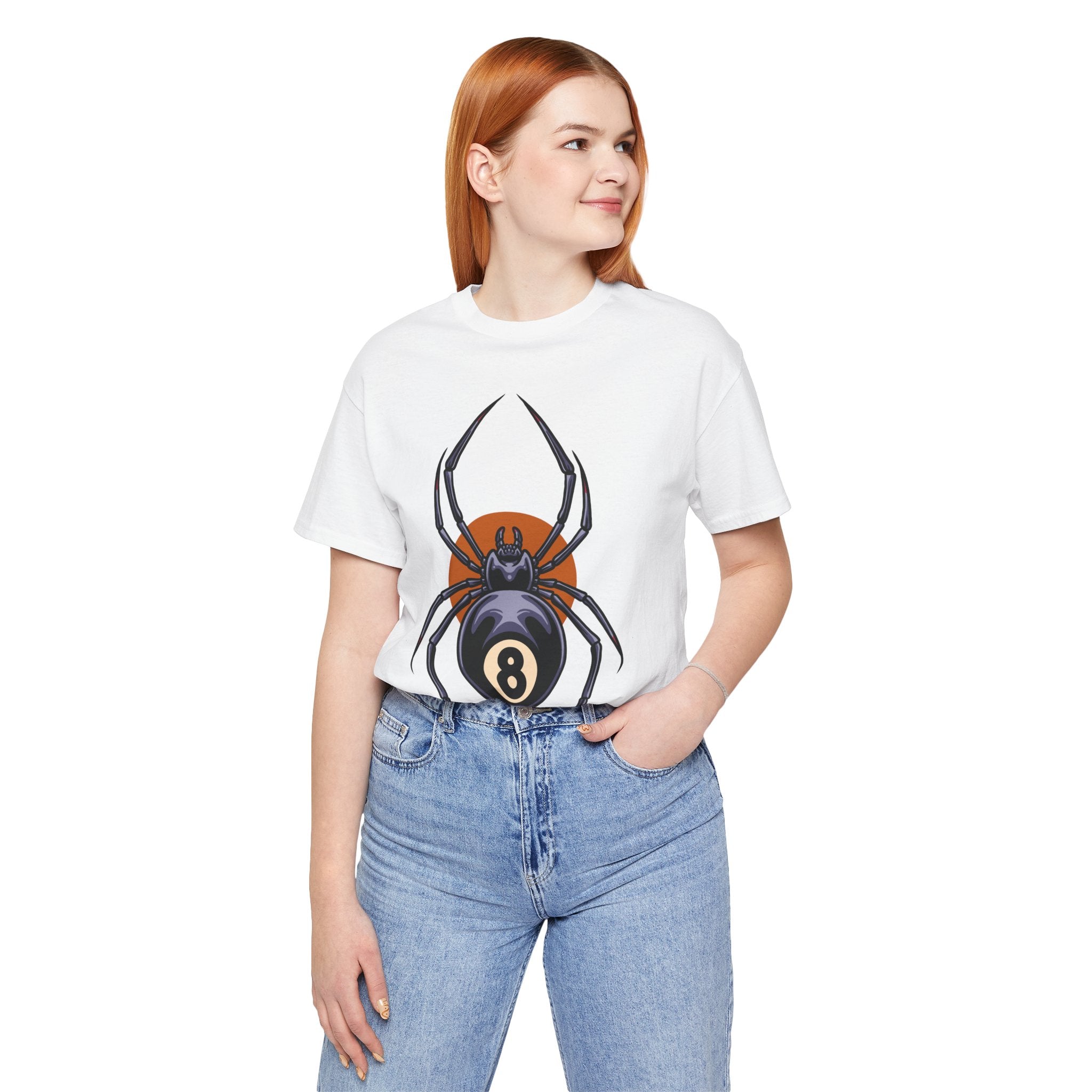 8-Ball Spider Graphic Tee — Pool Player & Halloween Spider T-Shirt