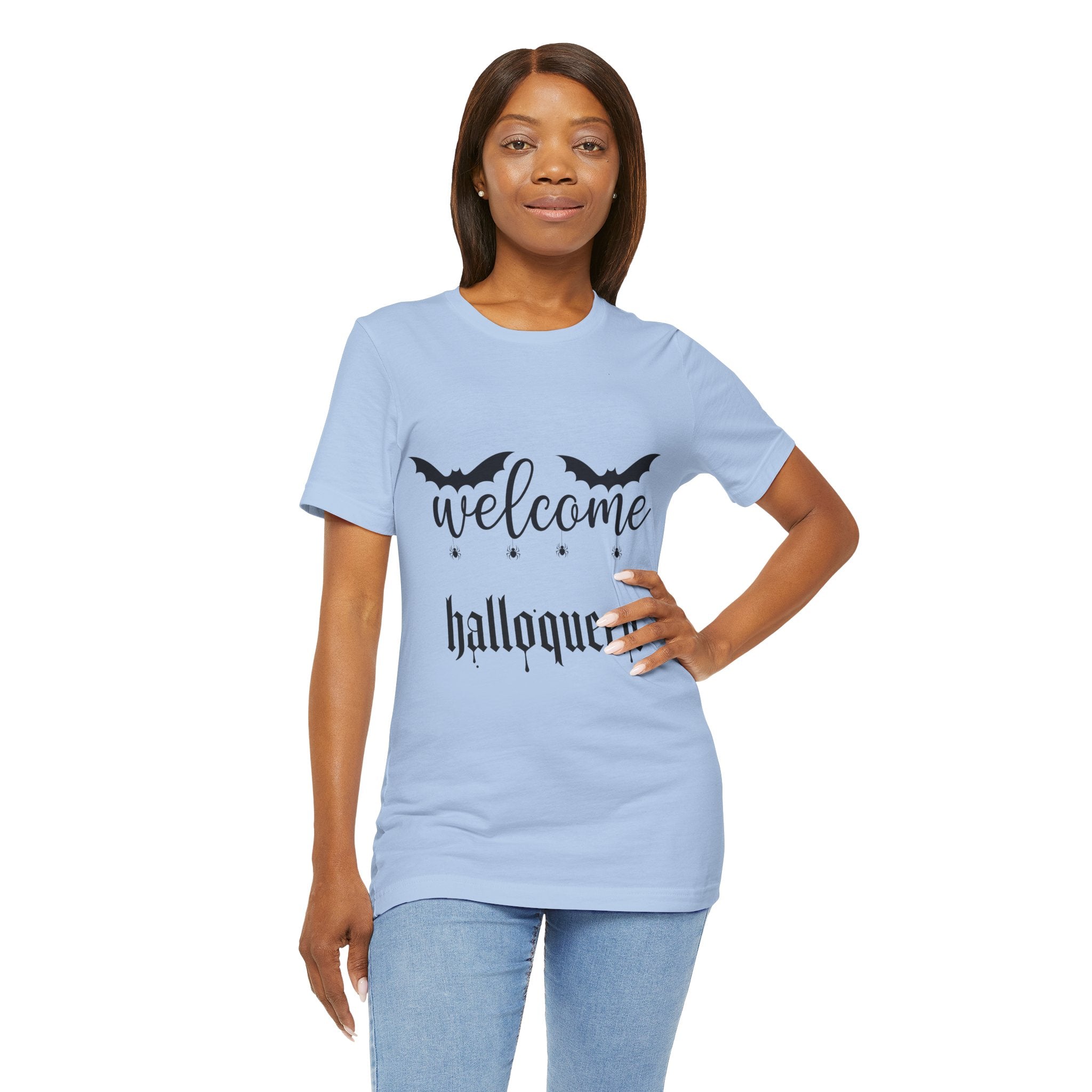Welcome HalloQueen T‑Shirt — Halloween Bat Graphic Tee