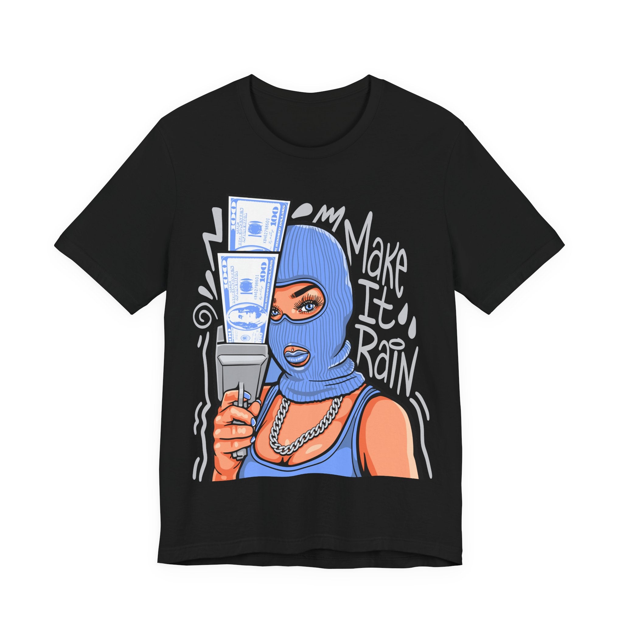 Make It Rain Tee — Balaclava Money Gun Graphic T-Shirt
