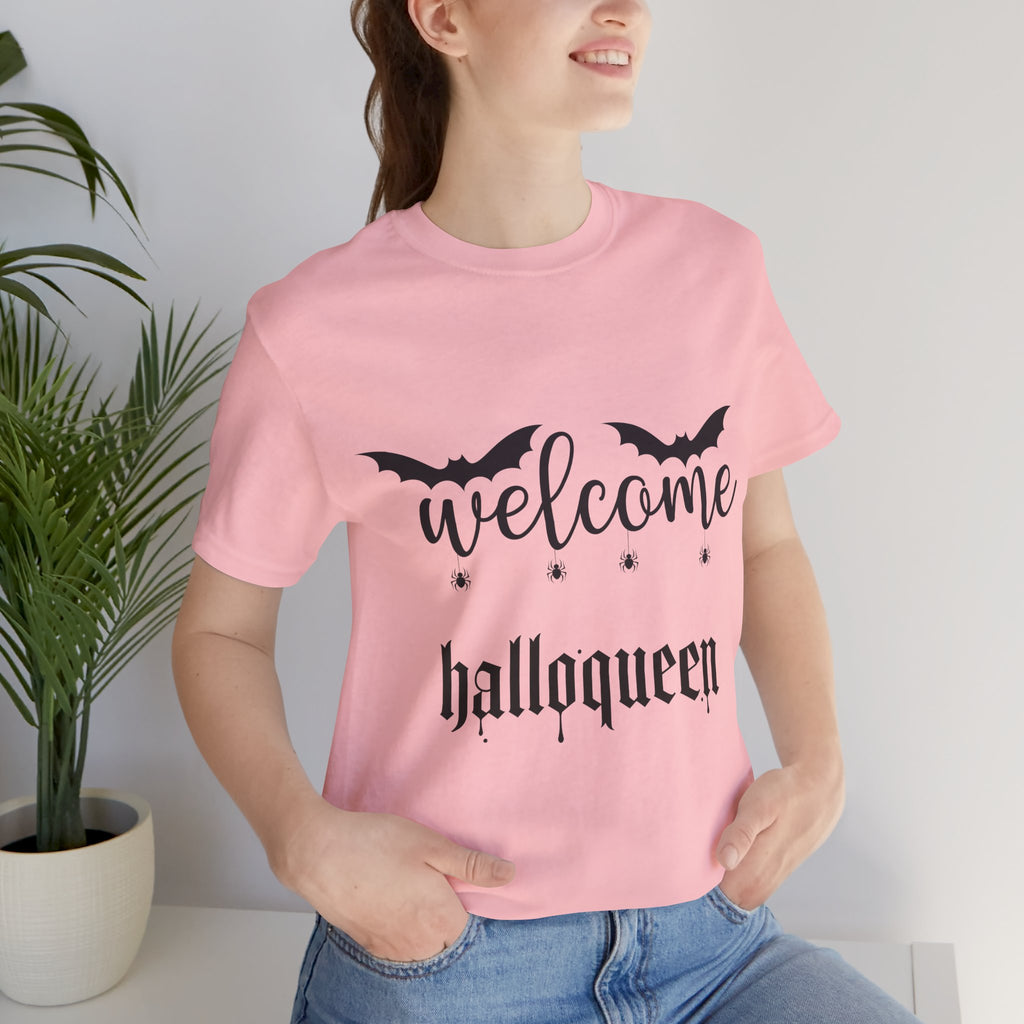 Welcome HalloQueen T‑Shirt — Halloween Bat Graphic Tee